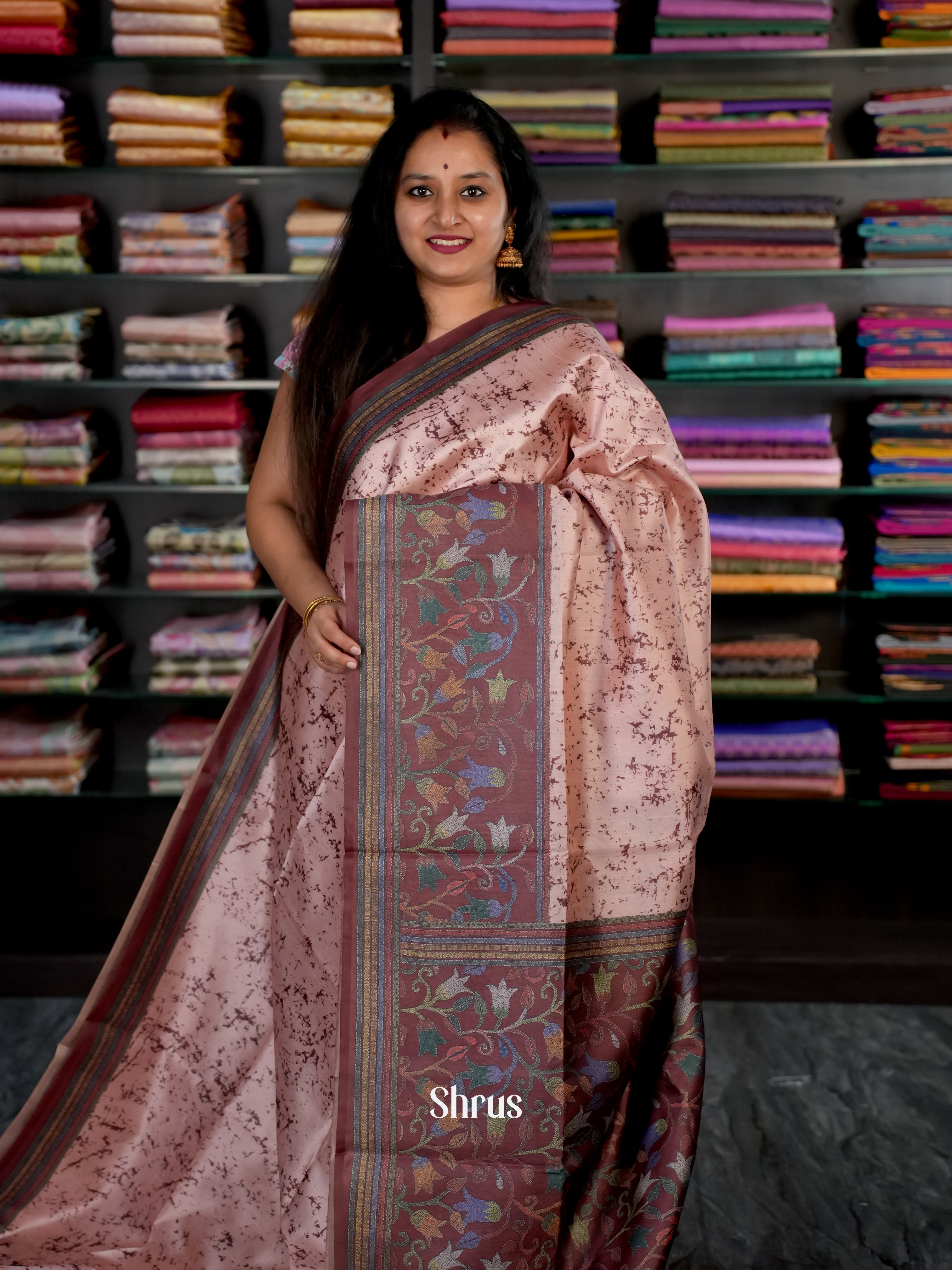 Dusty Pink & Brown - Champa semi tussar Saree - Shop on Shrus.com