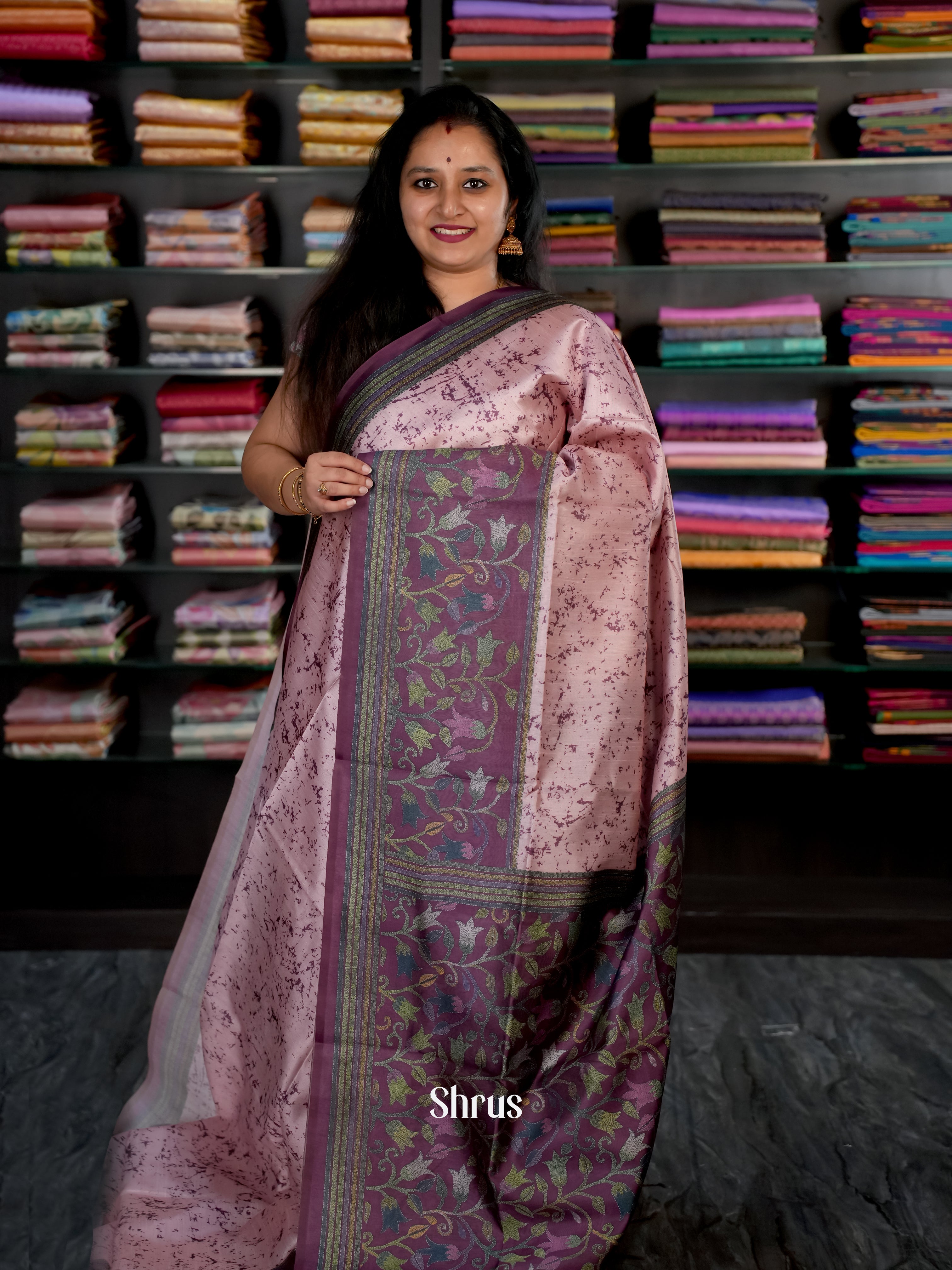 Dusty Pink & Purple - Champa semi tussar Saree - Shop on Shrus.com