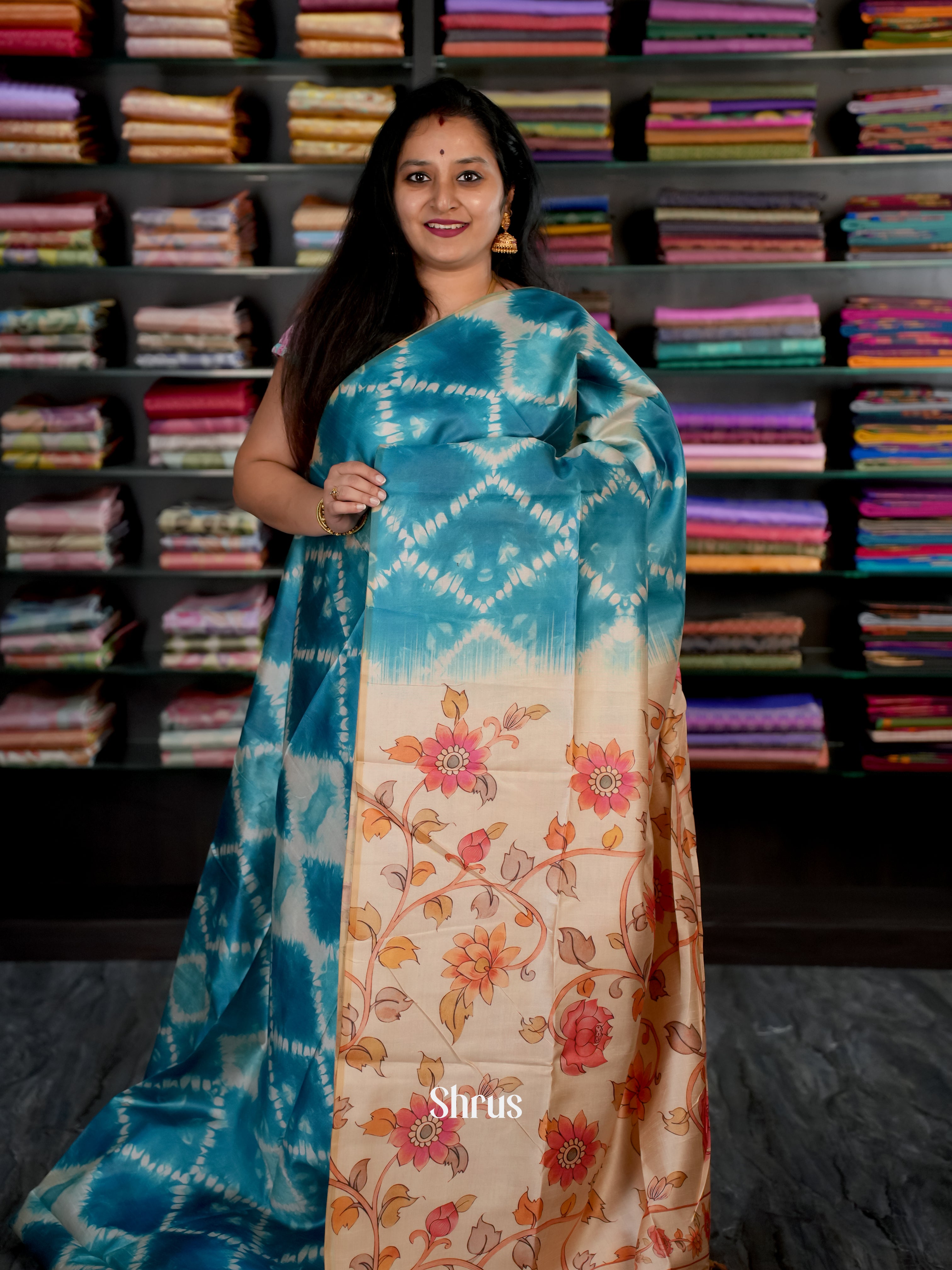 Blue & Beige - Champa semi tussar Saree - Shop on Shrus.com