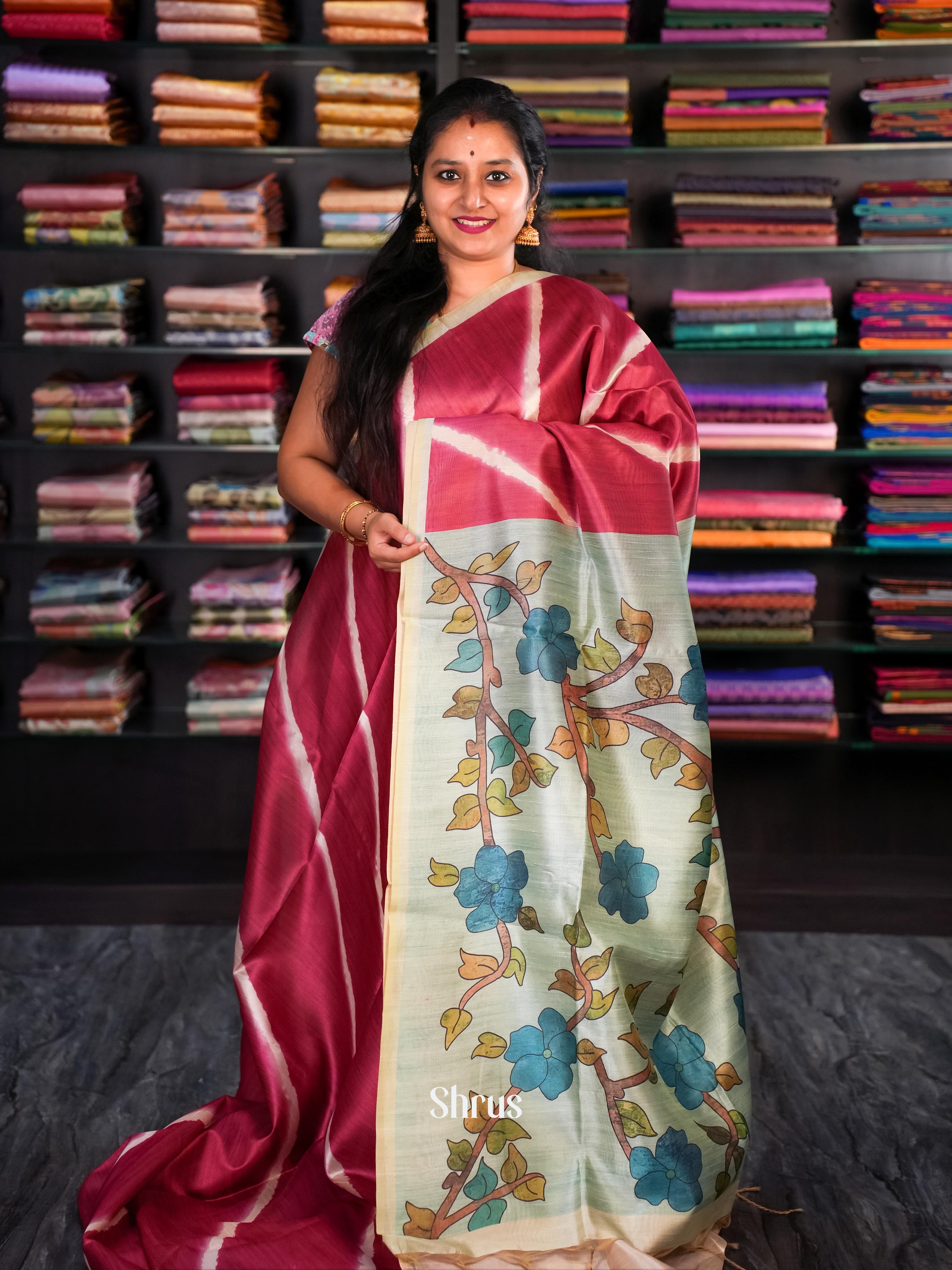 Maroon & Cream - Champa semi tussar - Shop on Shrus.com
