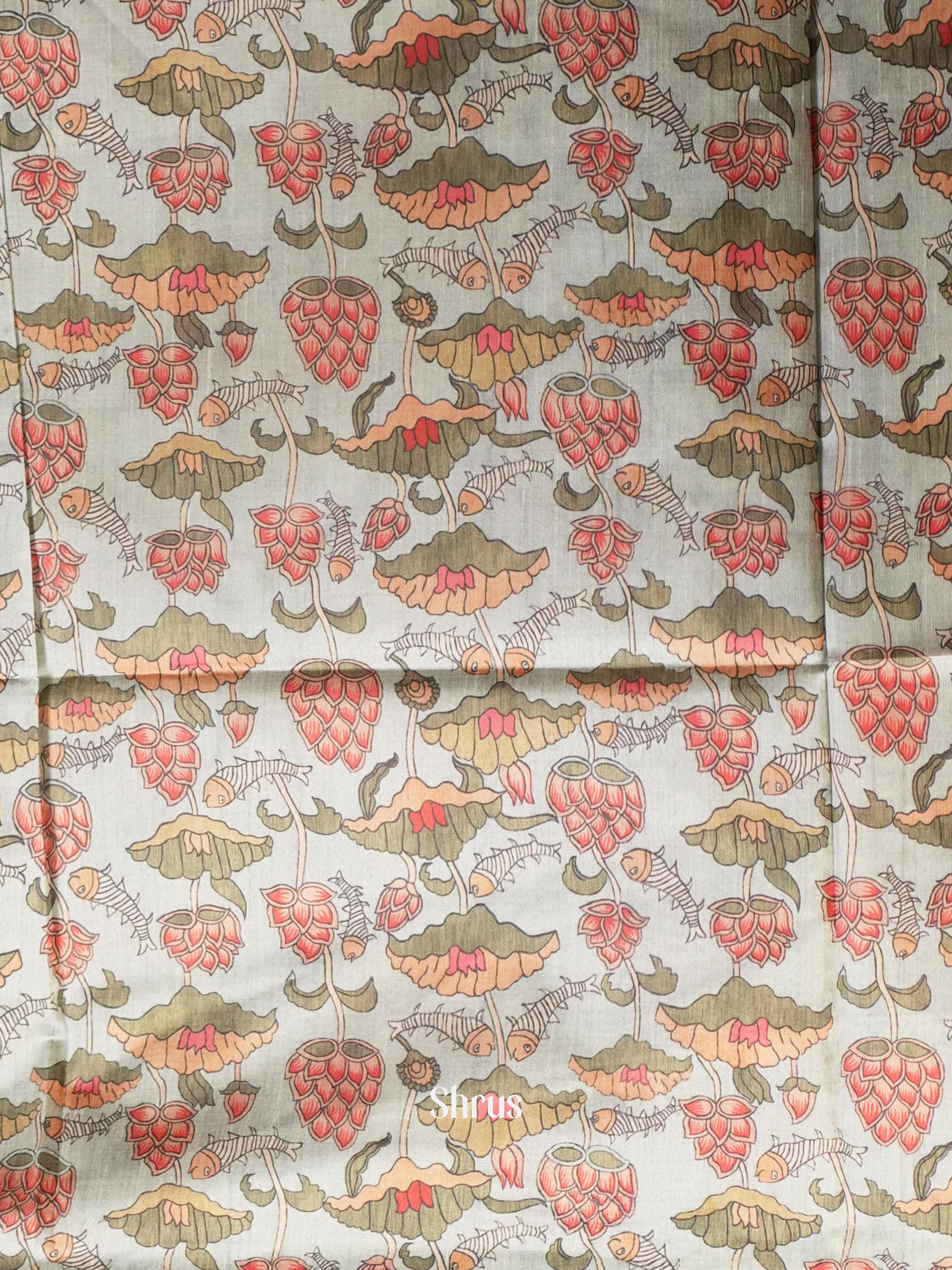 Blue & Grey - Champa Semi Tussar Saree - Shop on Shrus.com