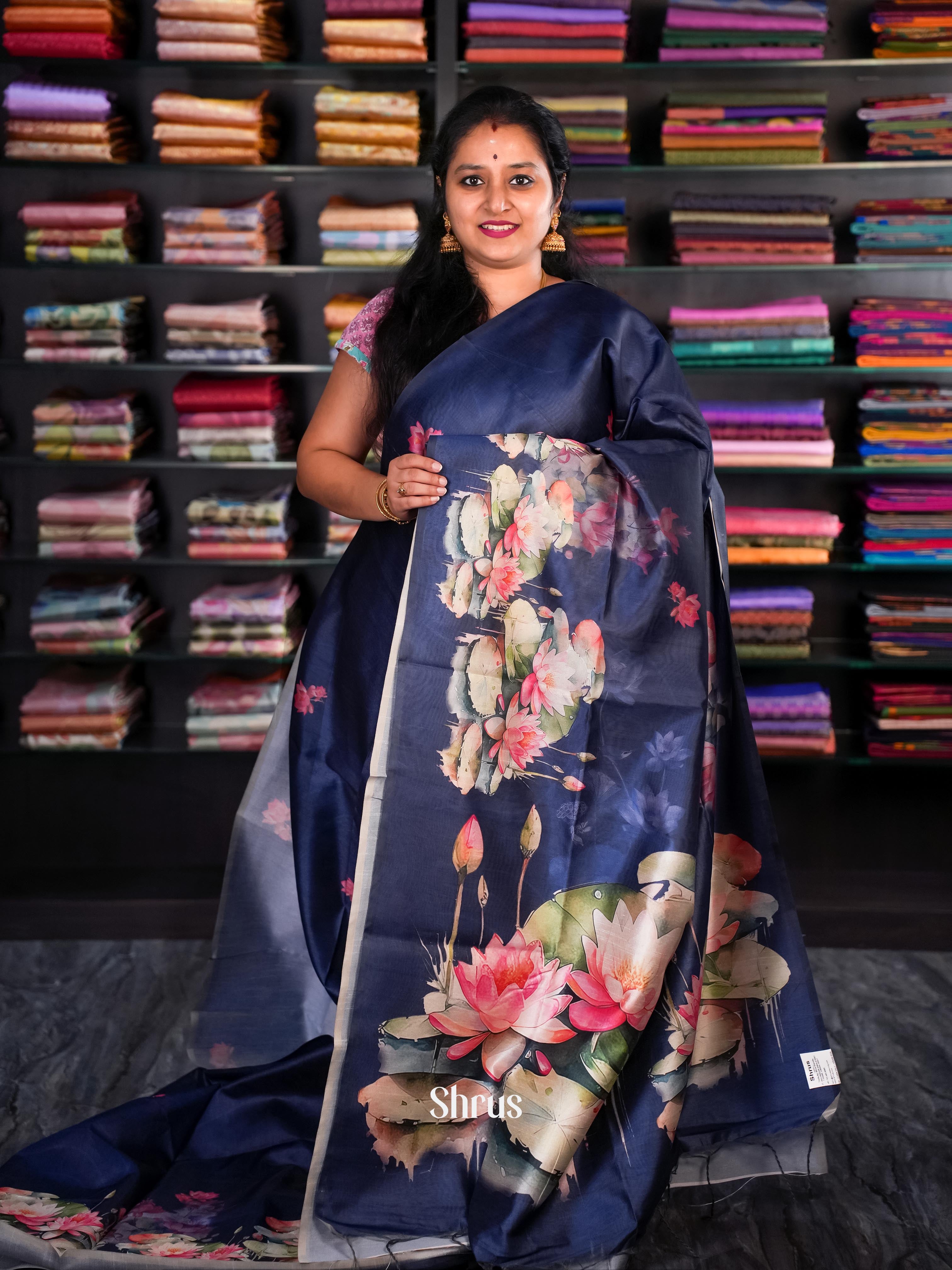 Blue - Champa semi tussar - Shop on Shrus.com