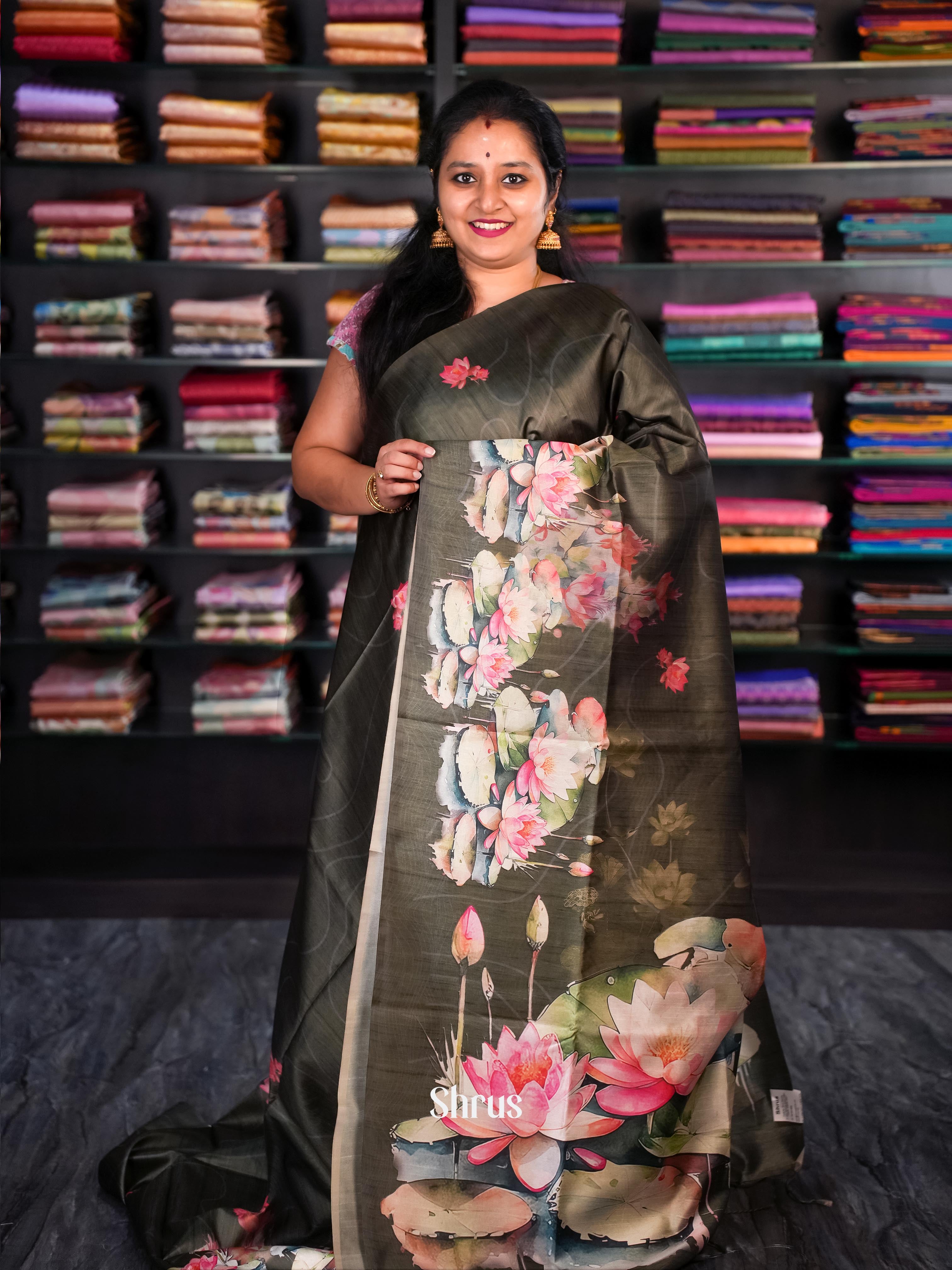 Black - Champa semi tussar - Shop on Shrus.com