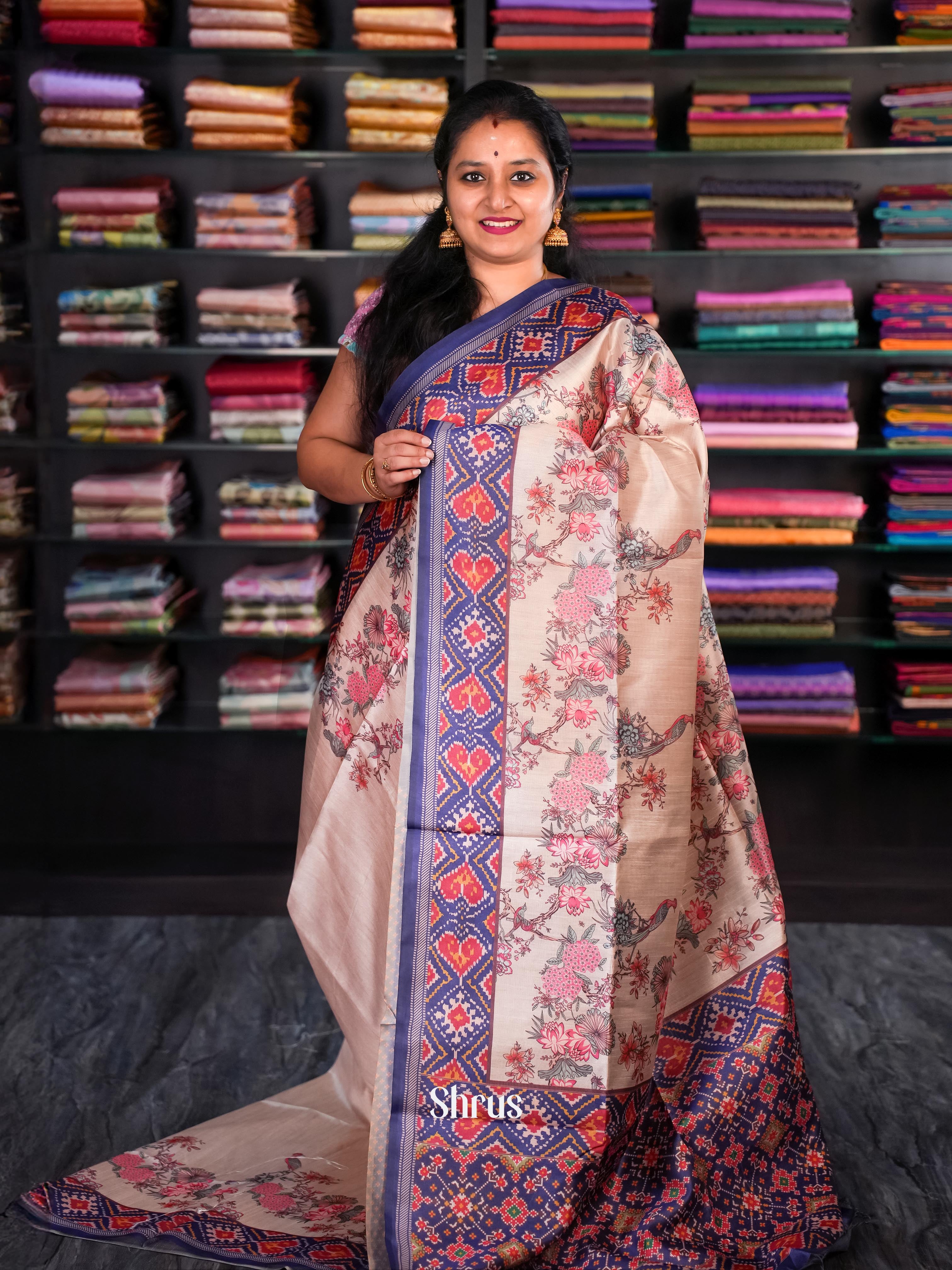 Dusty Pink & Blue - Champa semi tussar - Shop on Shrus.com