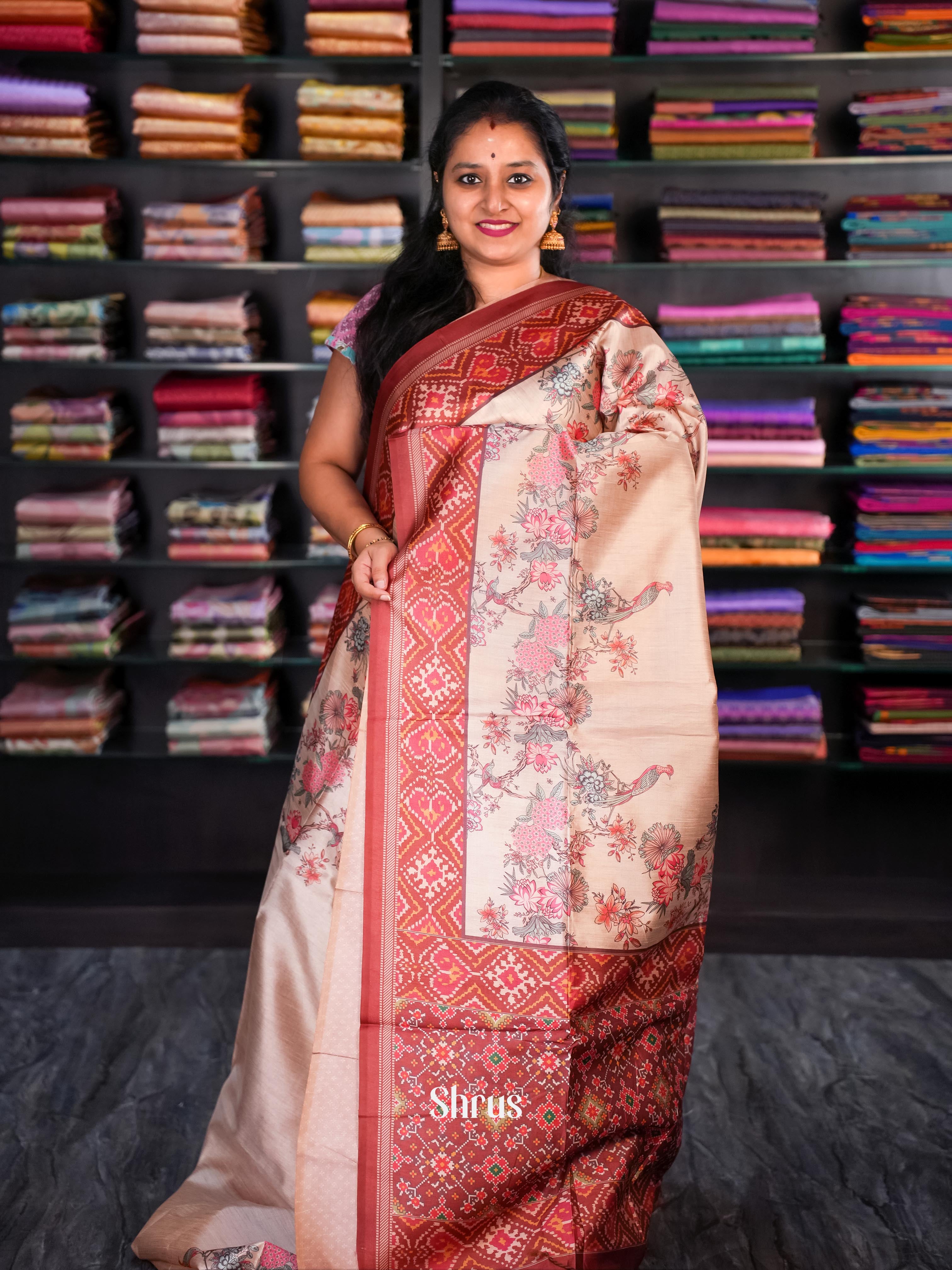 Cream & Brown - Champa semi tussar - Shop on Shrus.com