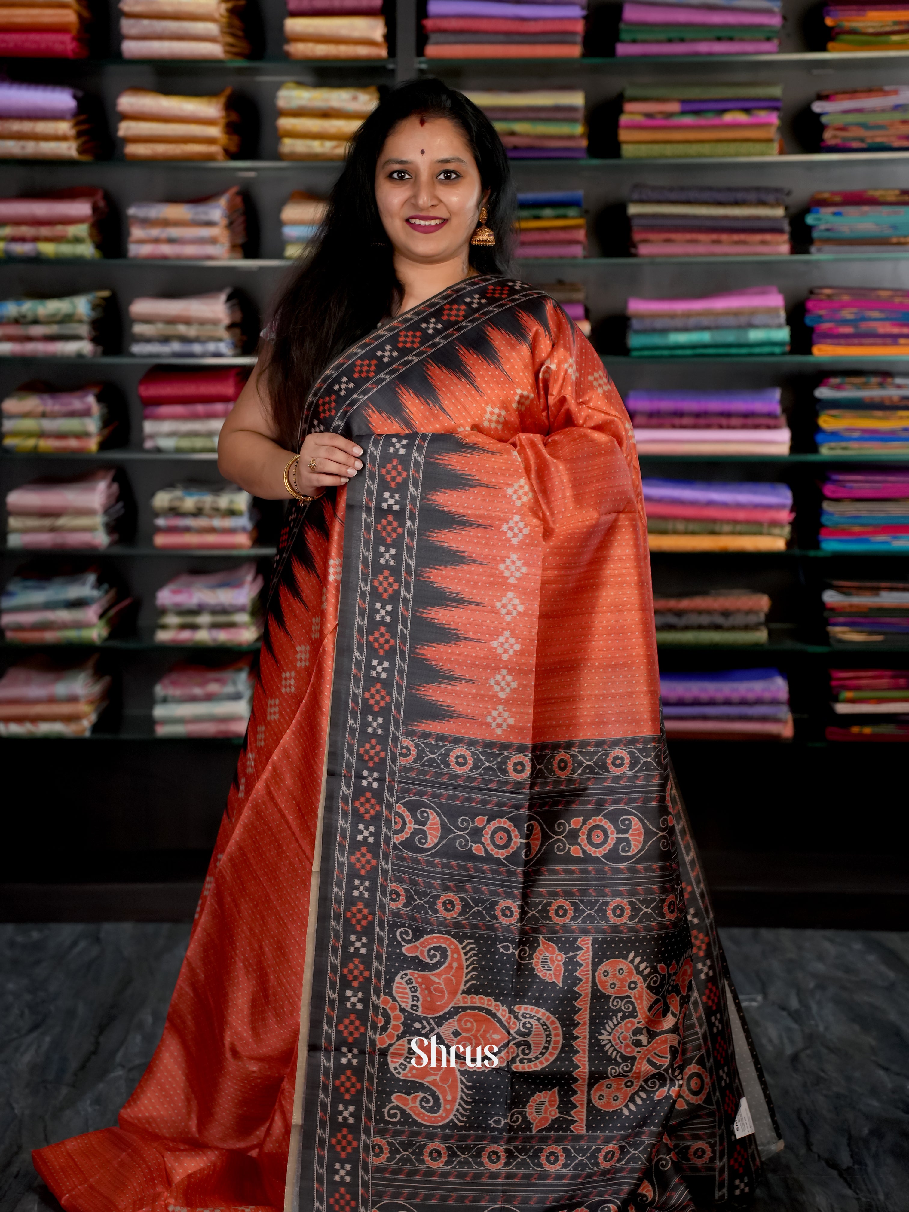 Brick & Black - Champa semi tussar Saree - Shop on Shrus.com