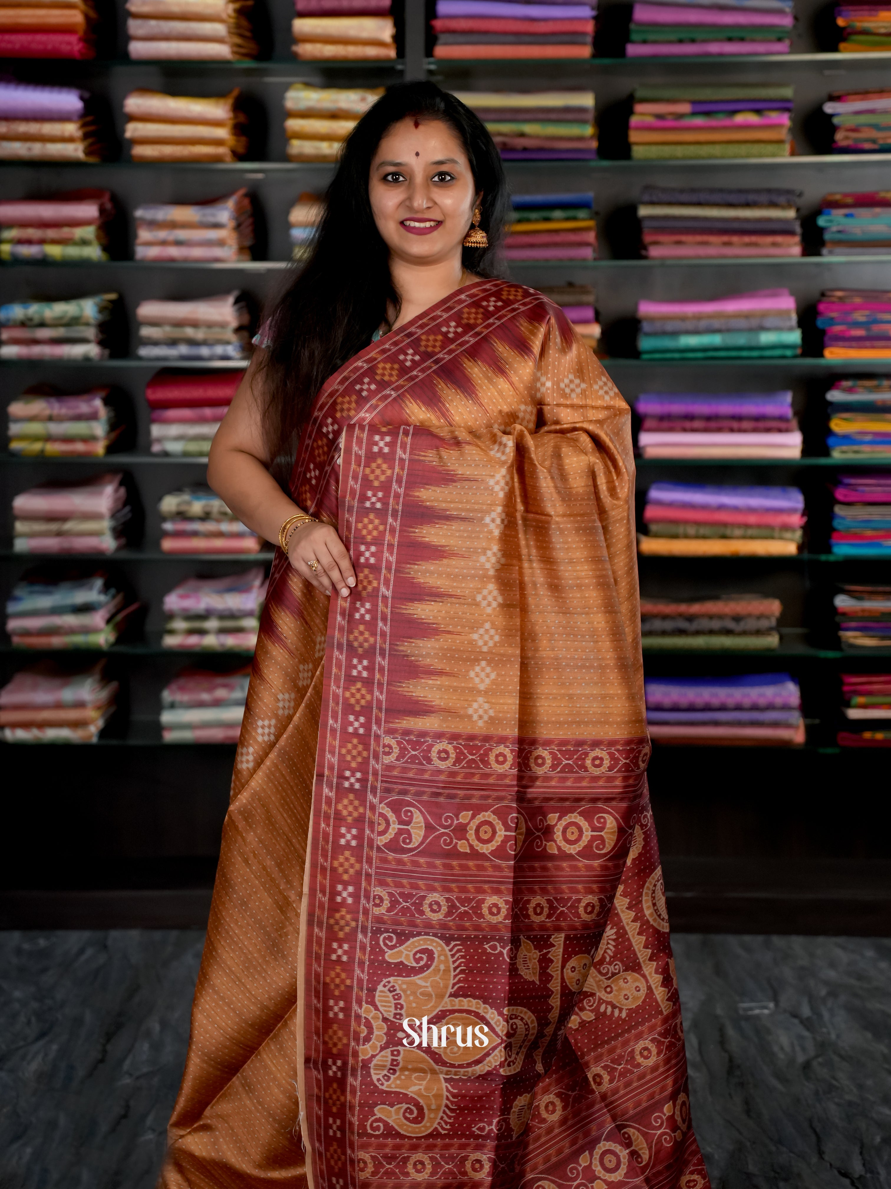 Brown & Maroon - Champa semi tussar - Shop on Shrus.com