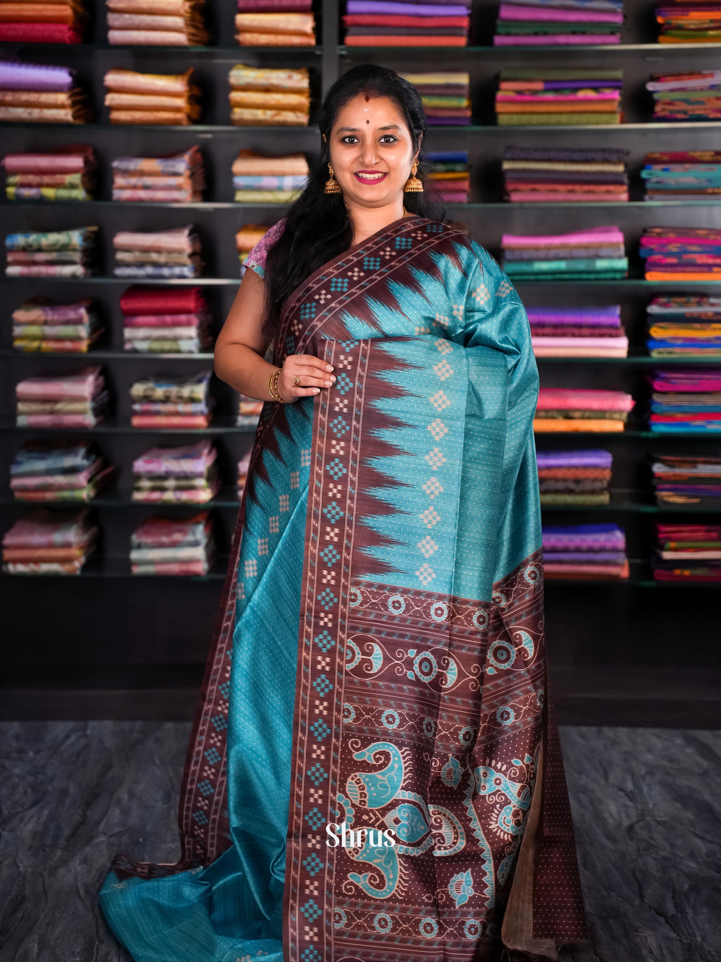 Blue & Brown- Champa semi tussar - Shop on Shrus.com