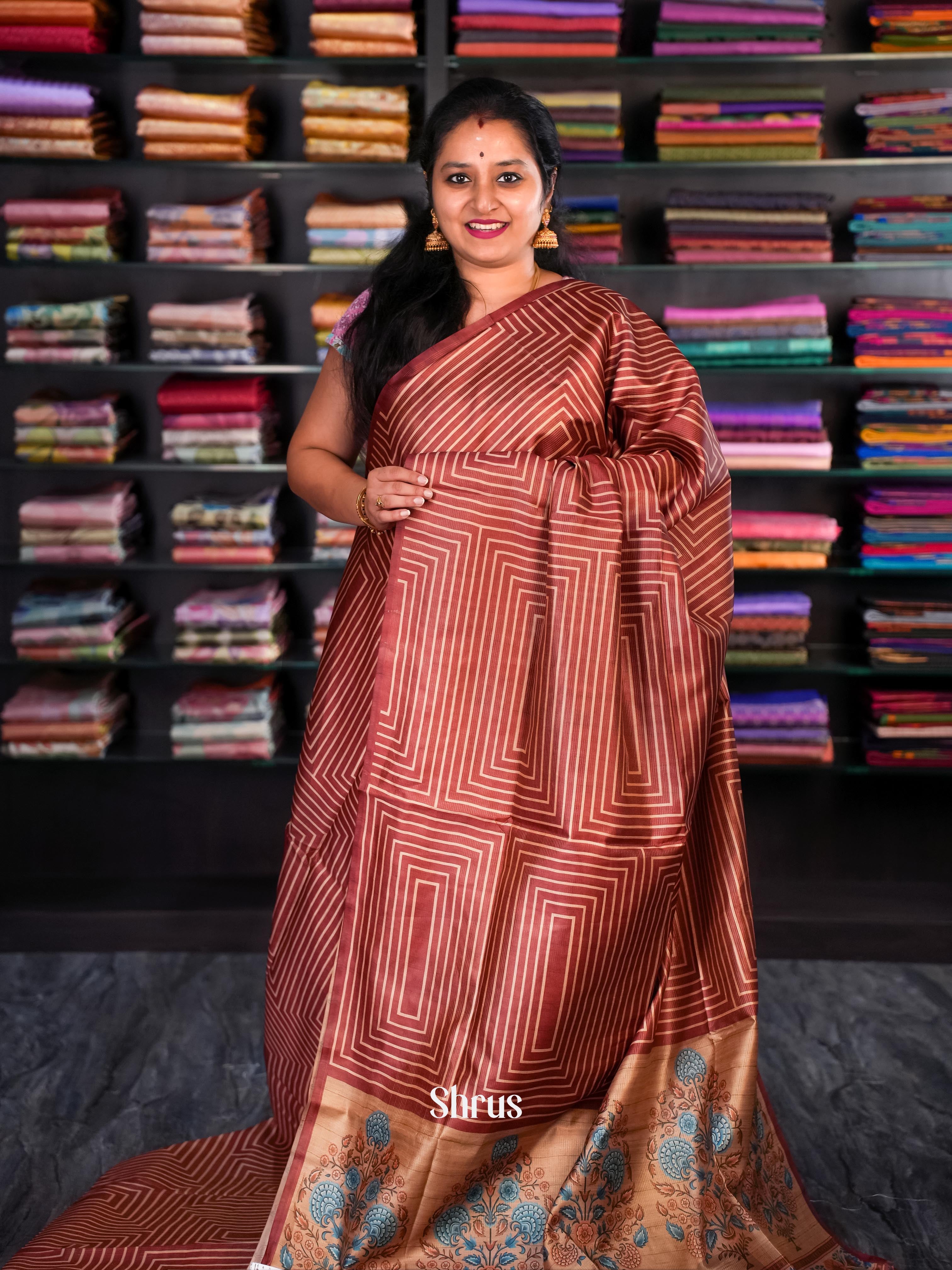 Brown & Lite Brown - Champa semi tussar - Shop on Shrus.com