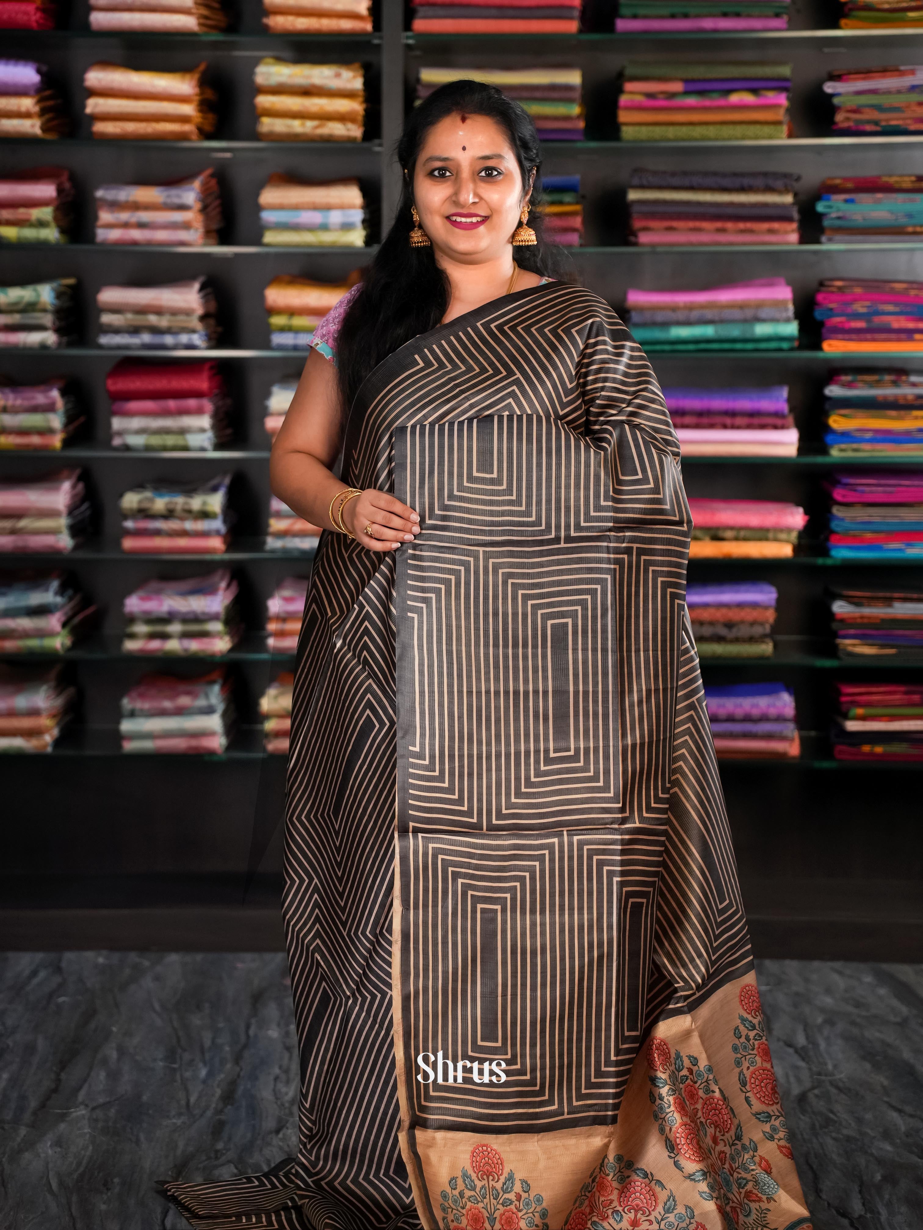 Black & Brown - Champa Semi tussar Saree - Shop on Shrus.com