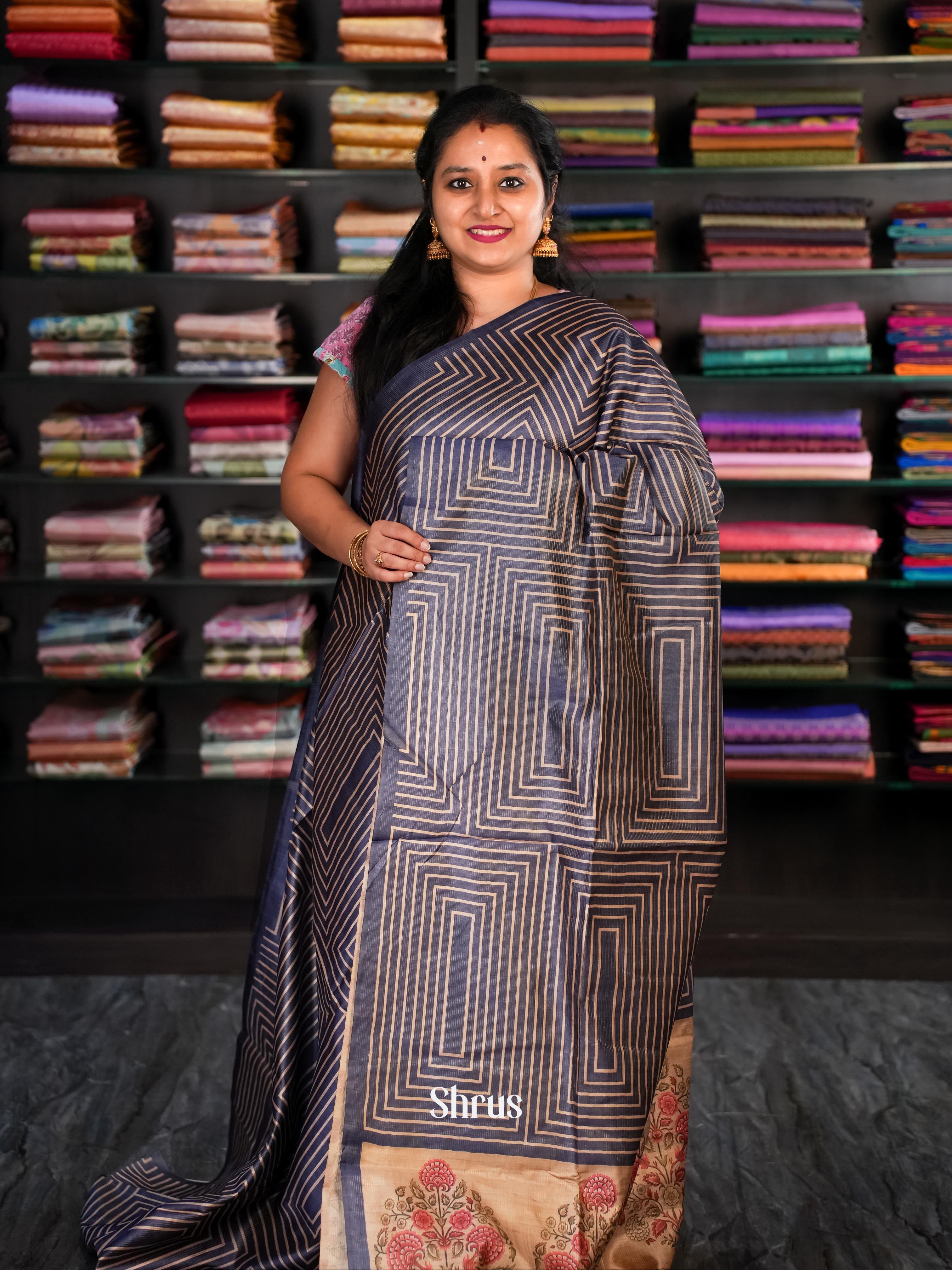 Blue & Brown - Champa Semi tussar Saree - Shop on Shrus.com