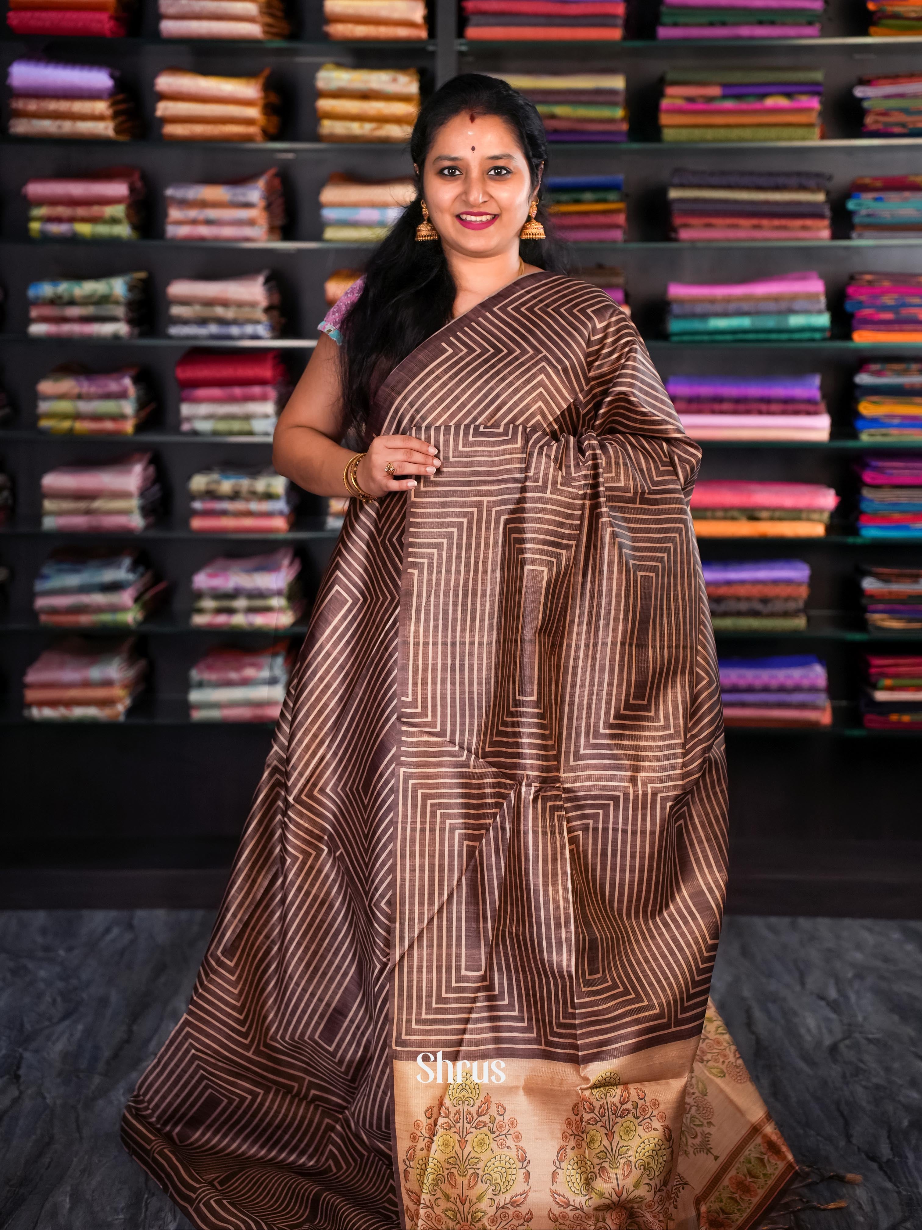 Brown & Lite Brown - Champa semi tussar - Shop on Shrus.com