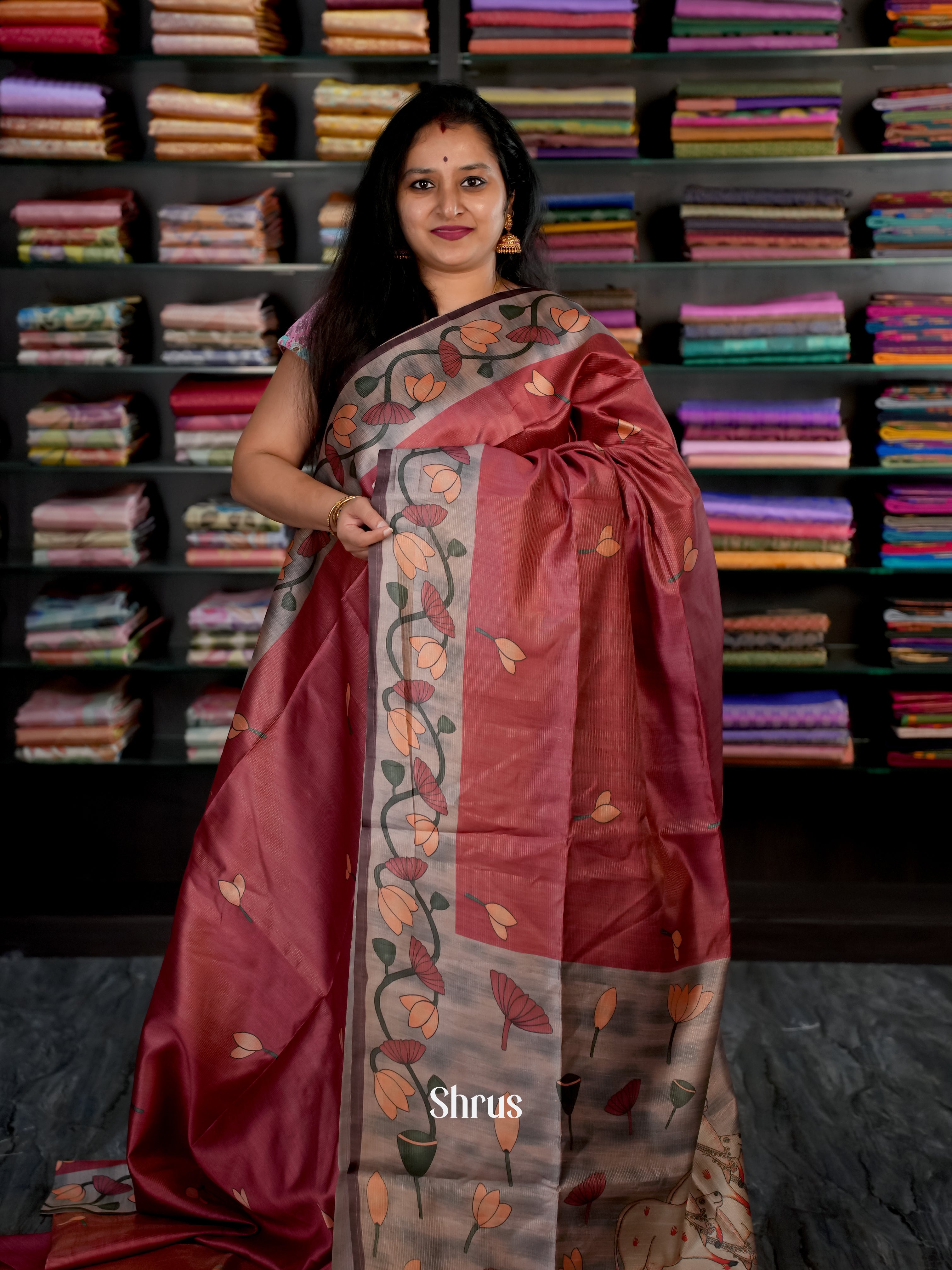 Brown & Grey- Champa semi tussar - Shop on Shrus.com