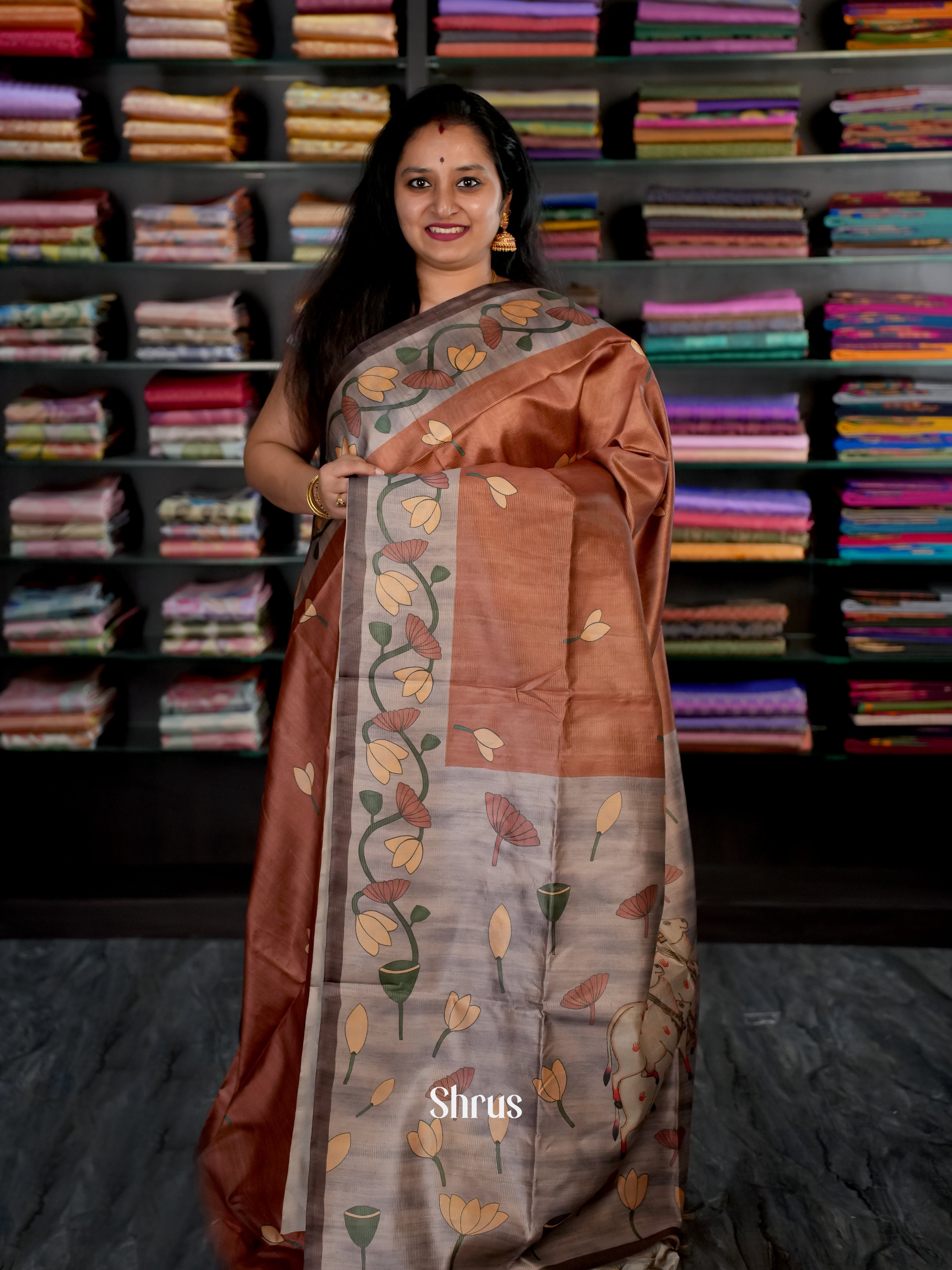 Brown & Grey - Champa Semi tussar - Shop on Shrus.com