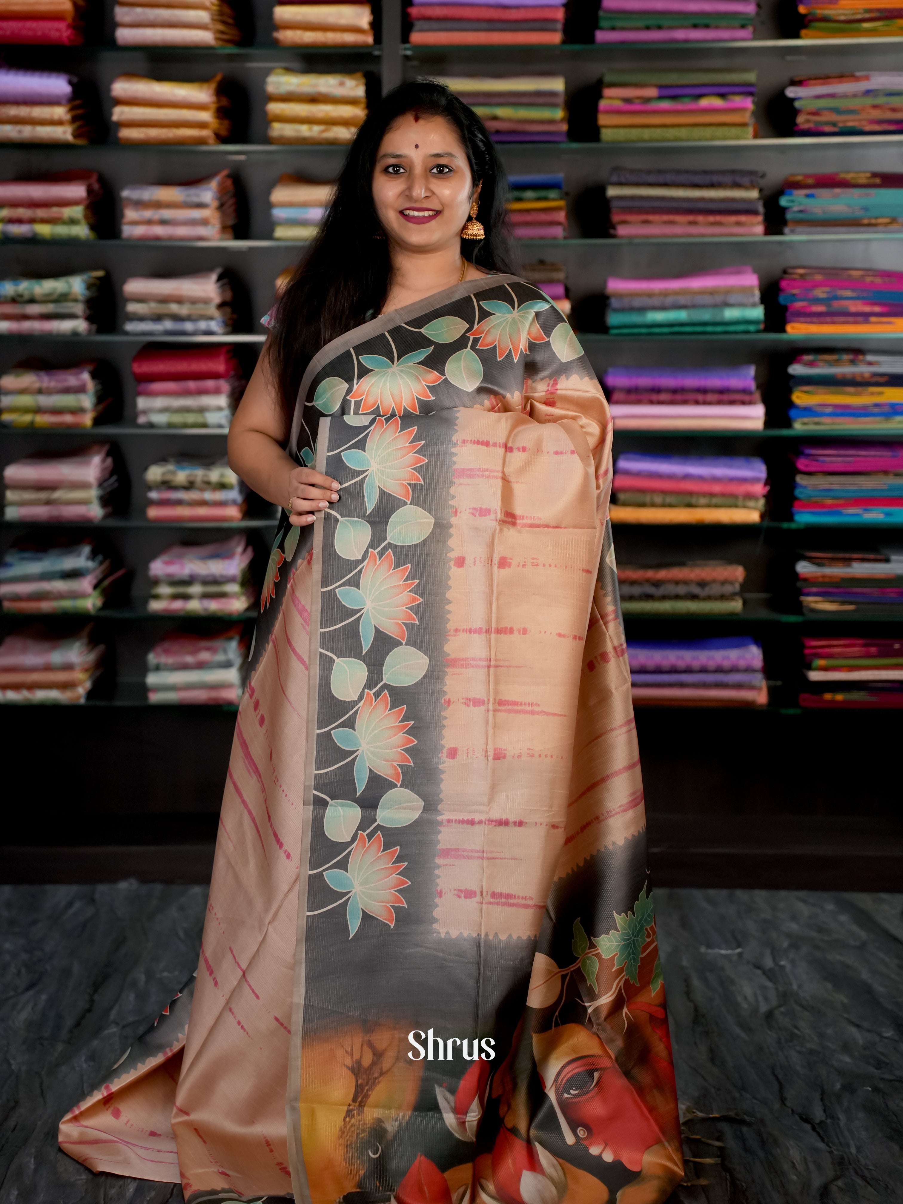 Brown & Black - Champa Semi tussar - Shop on Shrus.com