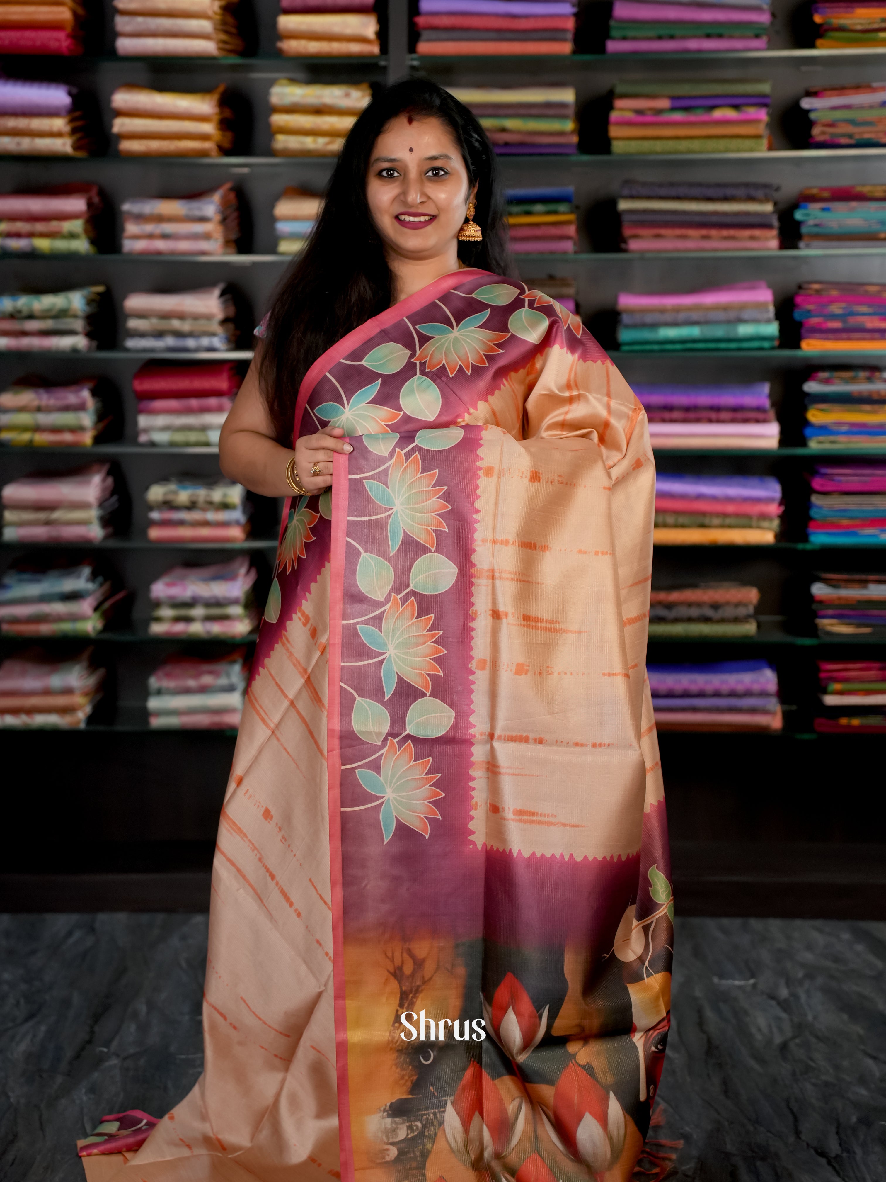 Peach & Wine - Champa Semi tussar - Shop on Shrus.com