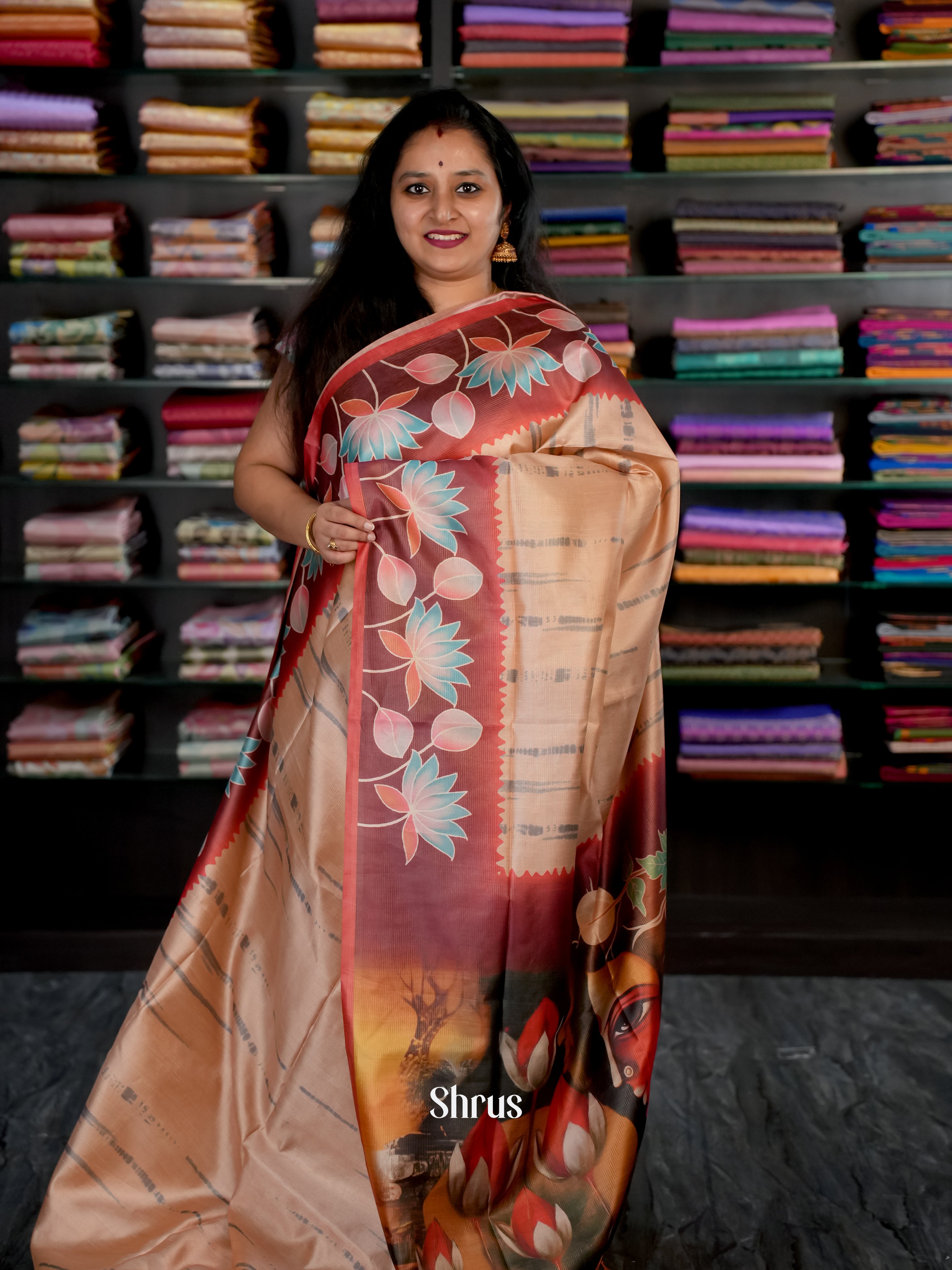 Peach & Brown - Champa Semi tussar - Shop on Shrus.com