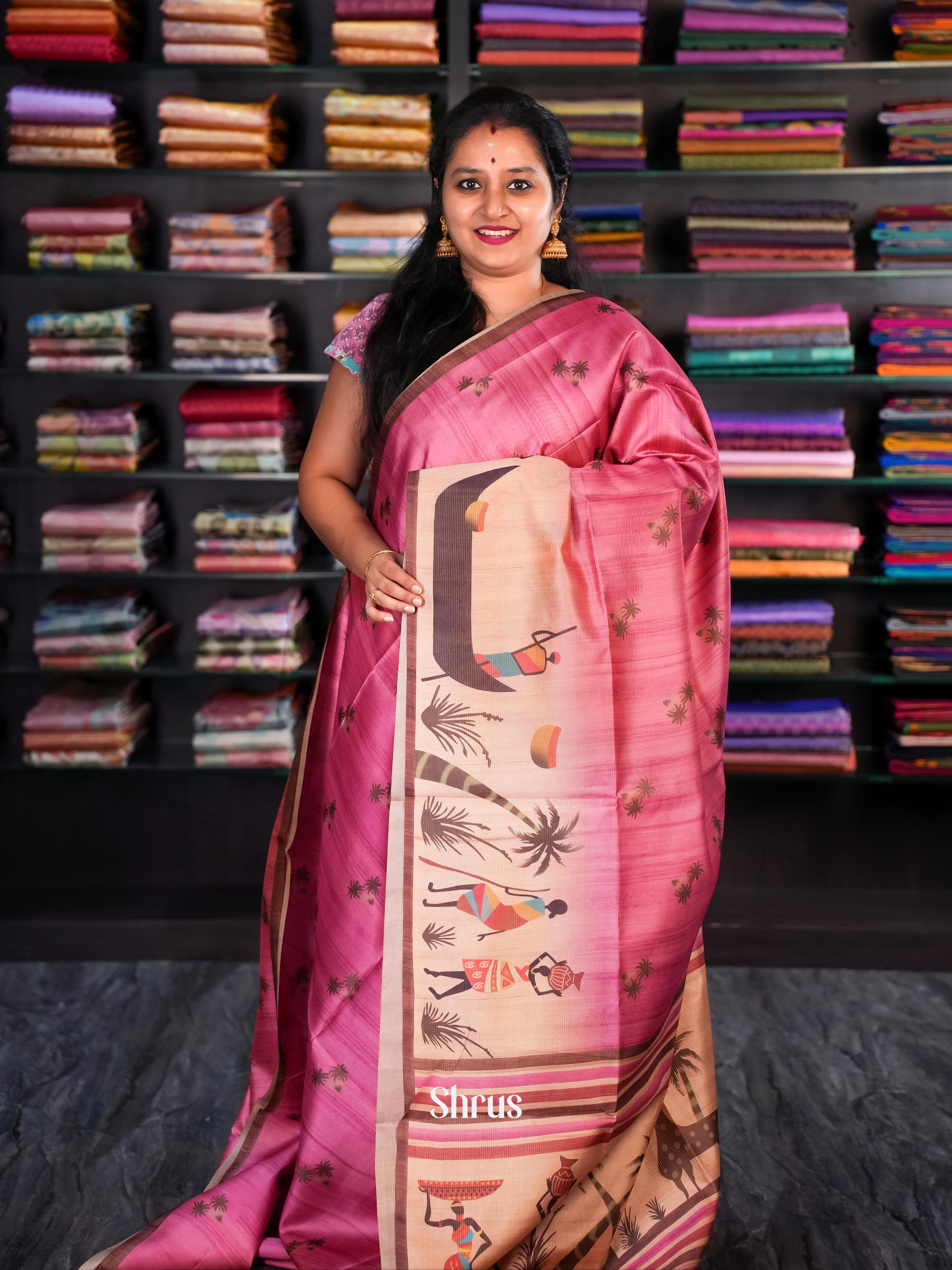 Pink & Brown - Champa semi tussar - Shop on Shrus.com