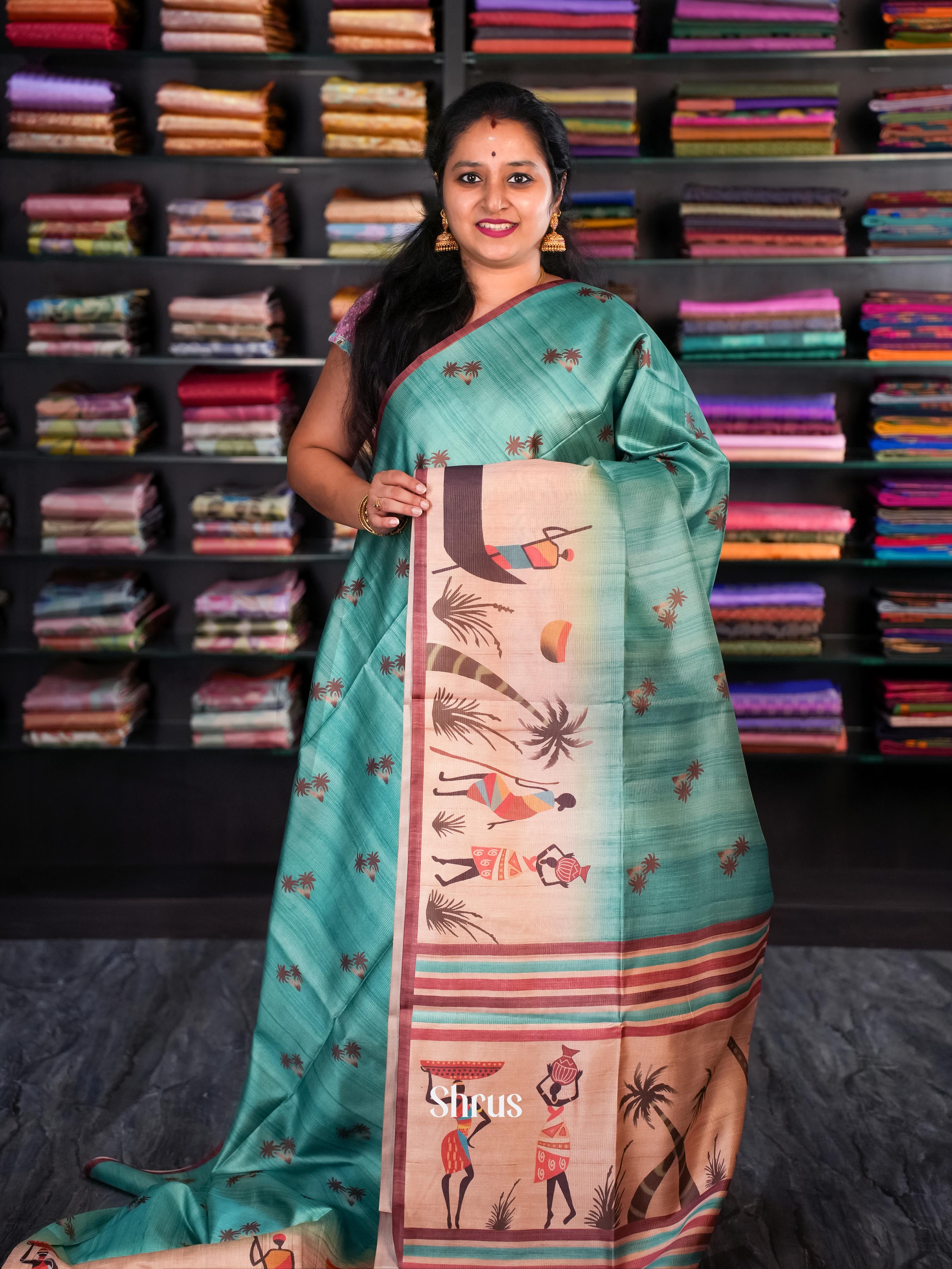 Teal & Brown - Champa semi tussar - Shop on Shrus.com