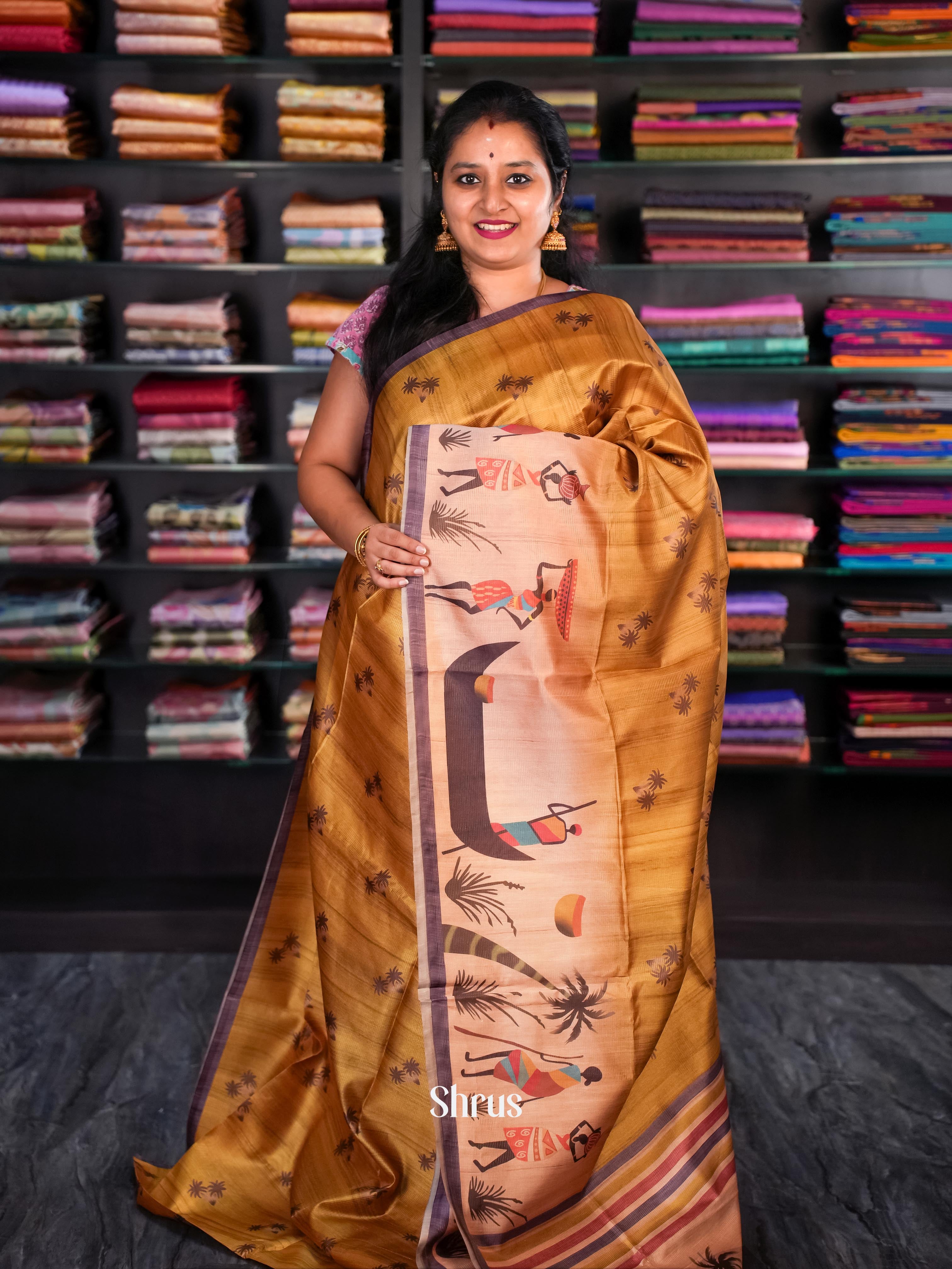 Mustard & Brown - Champa semi tussar - Shop on Shrus.com