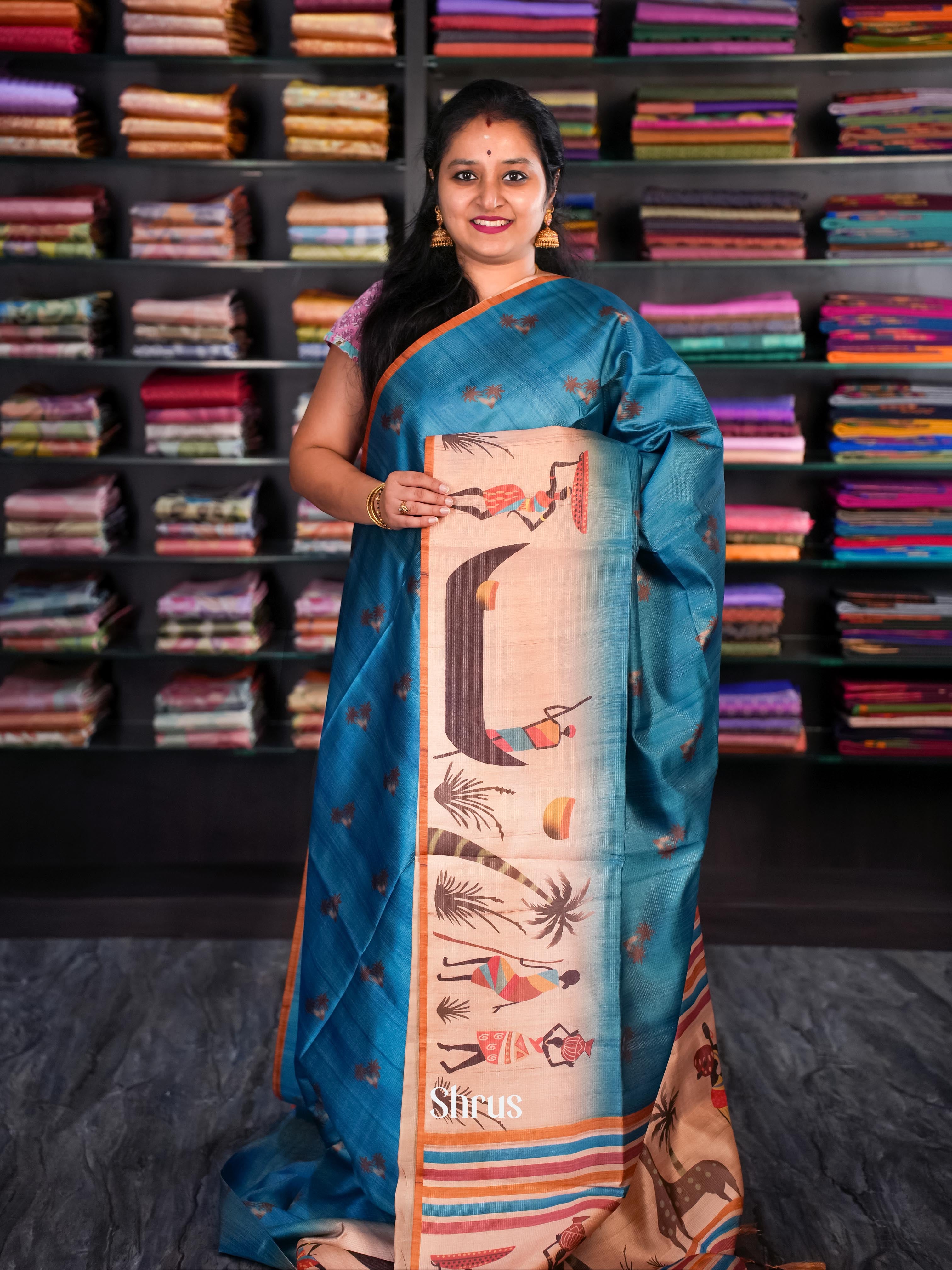 Blue & Brown- Champa semi tussar - Shop on Shrus.com