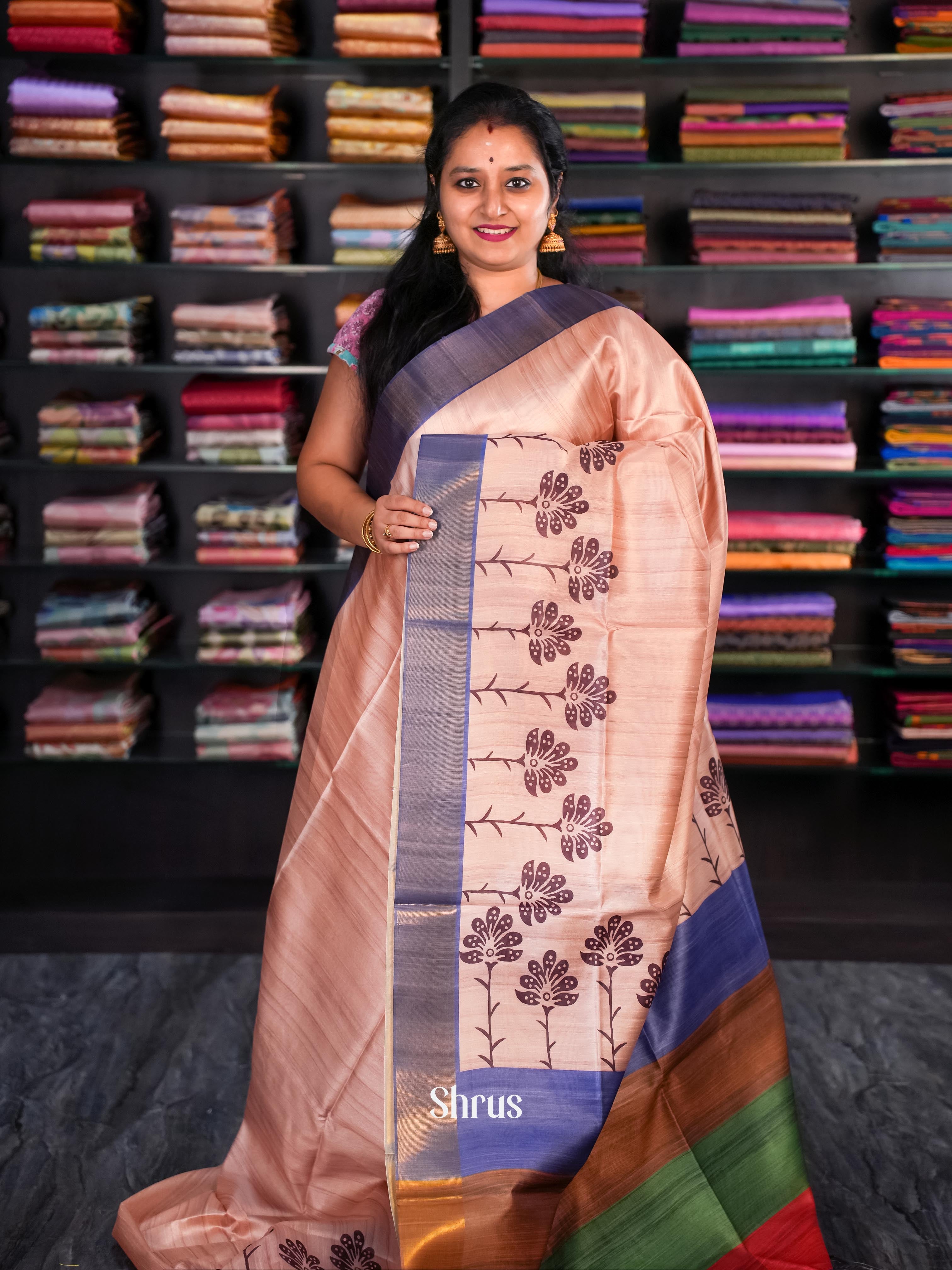 Dusty Pink & Blue - Champa semi tussar - Shop on Shrus.com