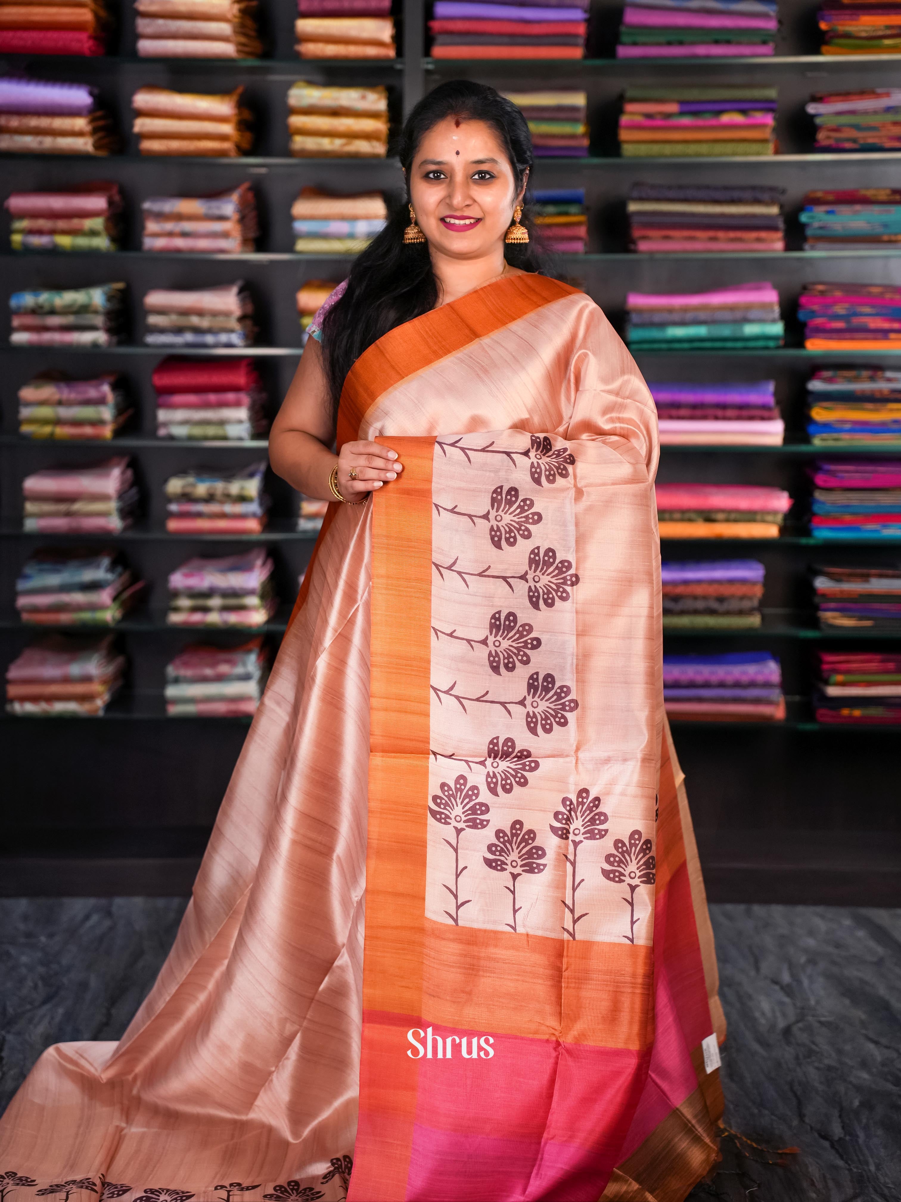 Dusty Pink & Brick - Champa semi tussar - Shop on Shrus.com