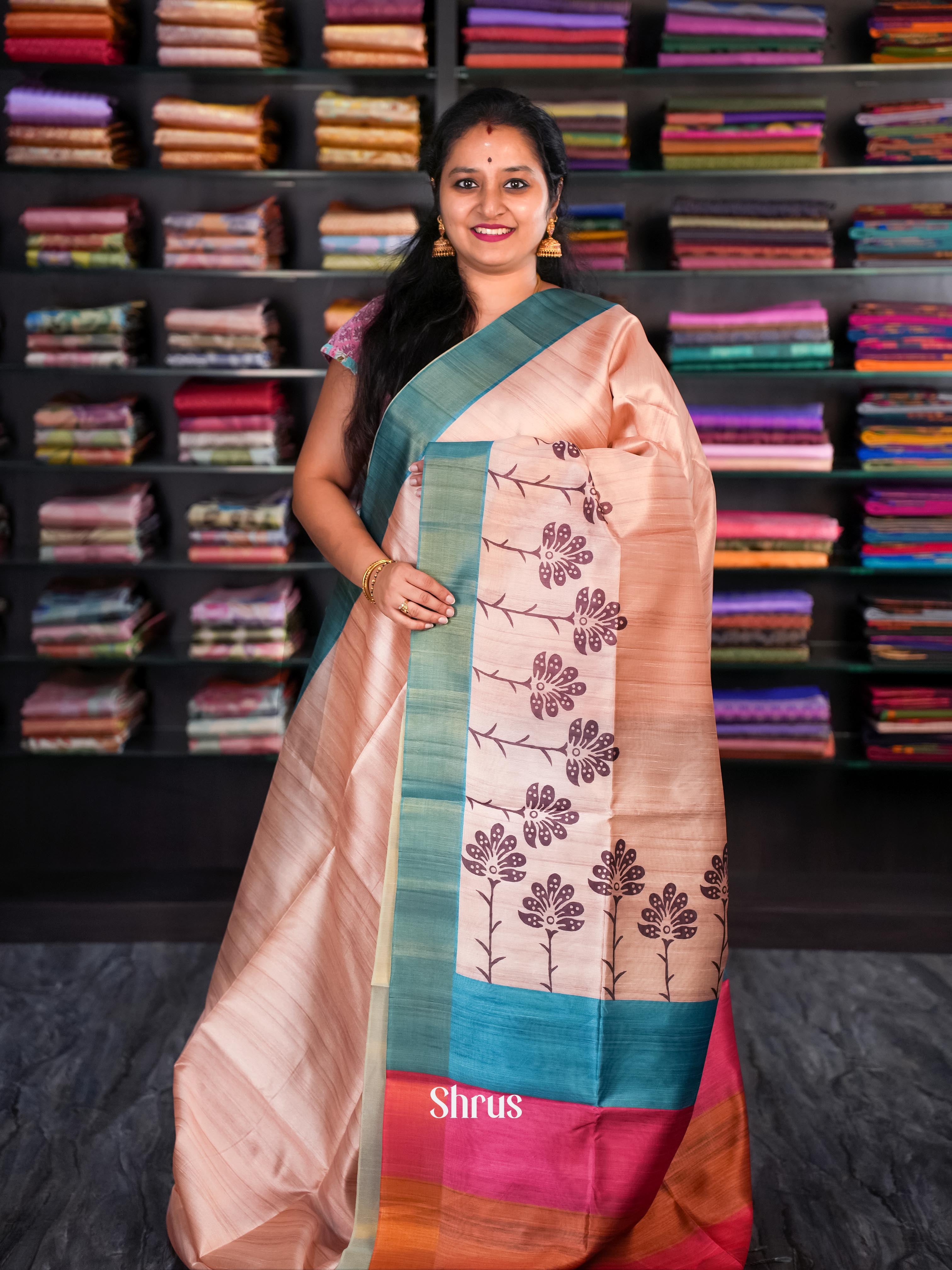 Lite brown & Blue - Champa semi tussar - Shop on Shrus.com