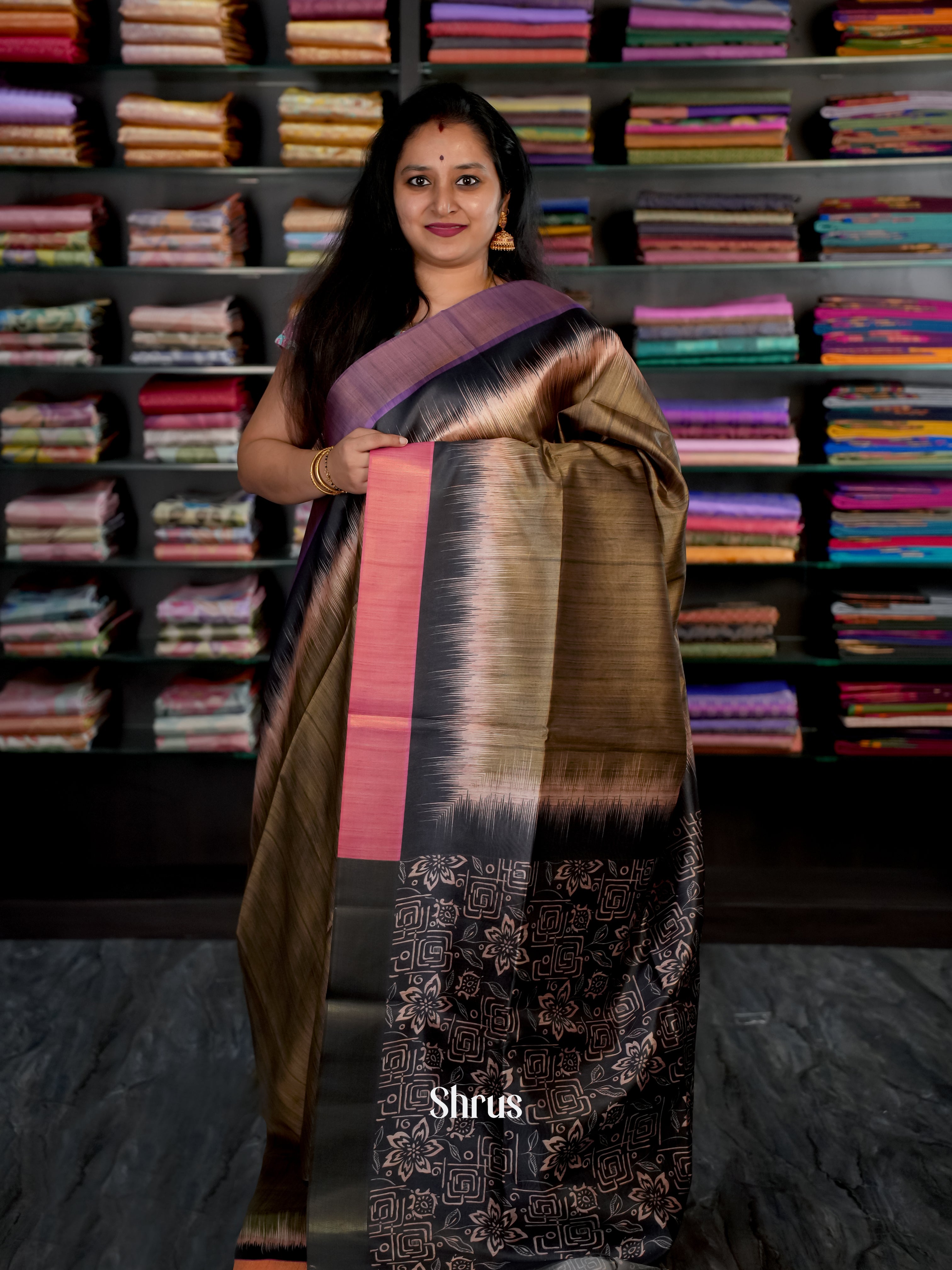 Brown & Black - Champa Semi tussar - Shop on Shrus.com