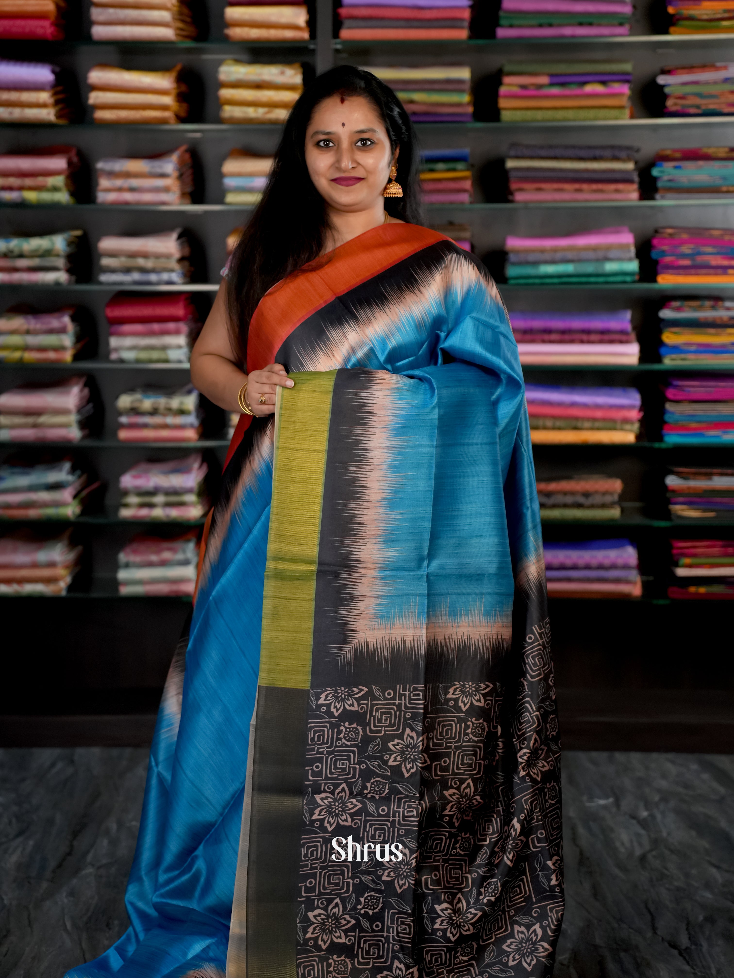 Blue & Black- Champa Semi tussar - Shop on Shrus.com