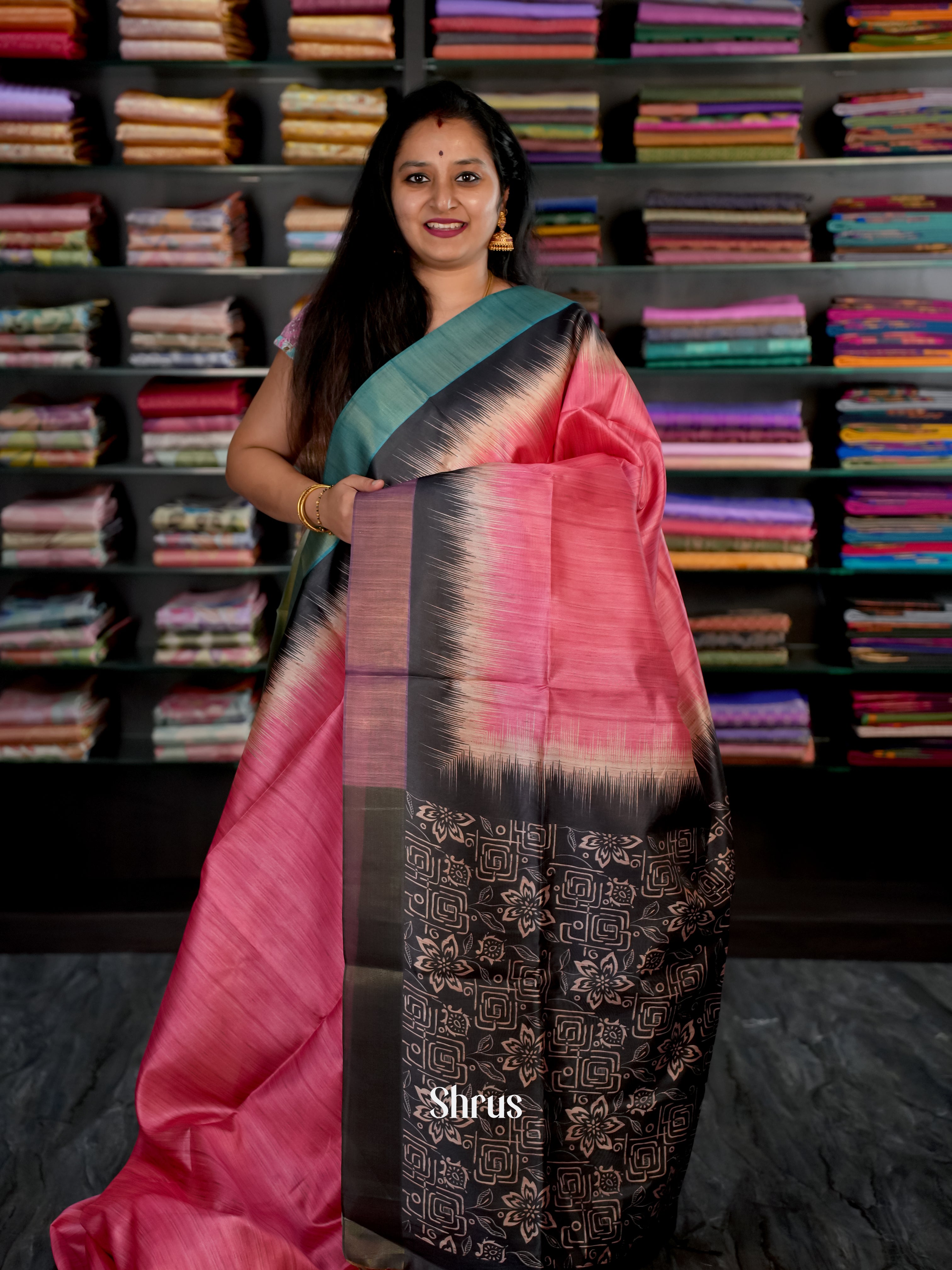 Pink & Black - Champa Semi tussar - Shop on Shrus.com