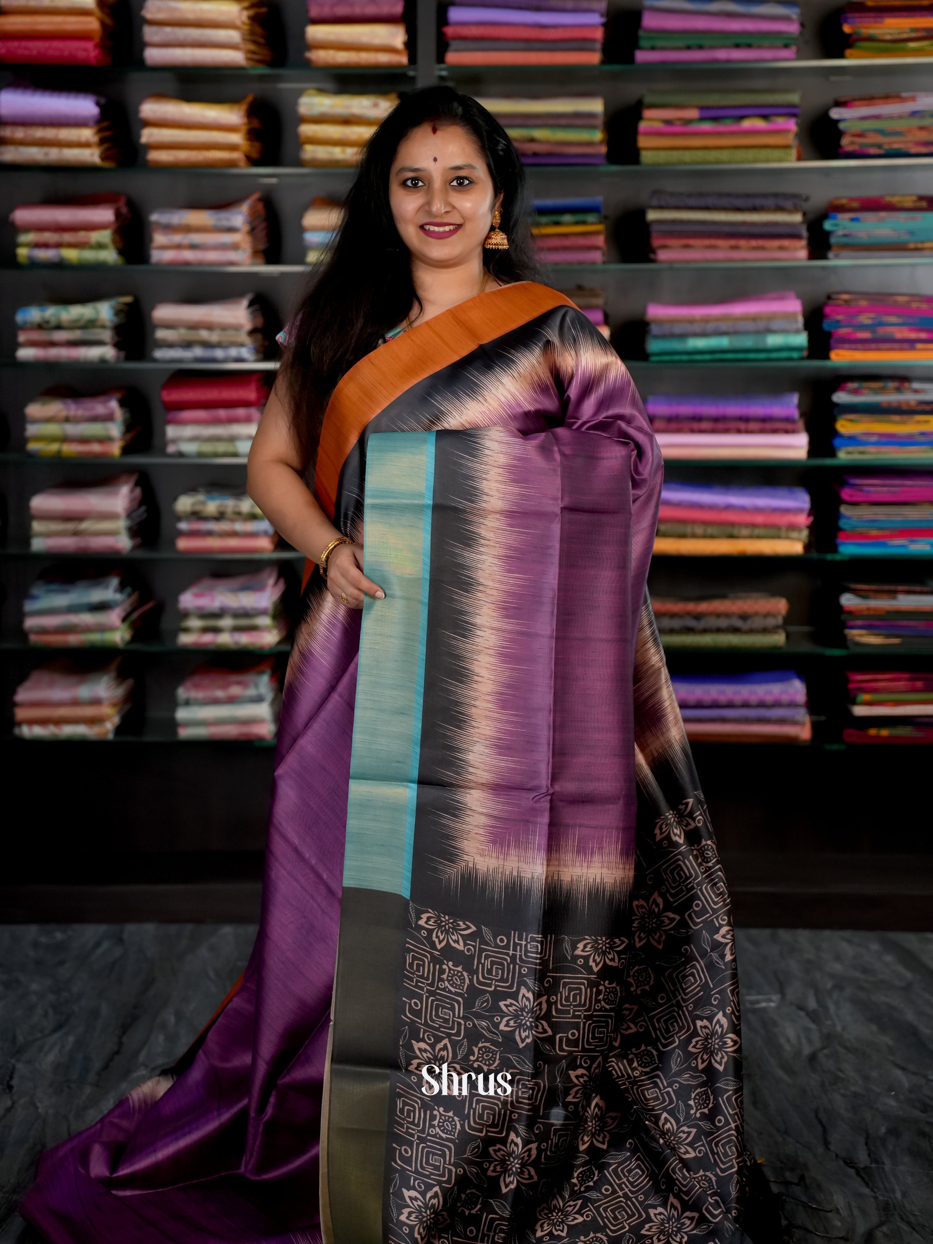 Purple & Black - Champa Semi tussar - Shop on Shrus.com