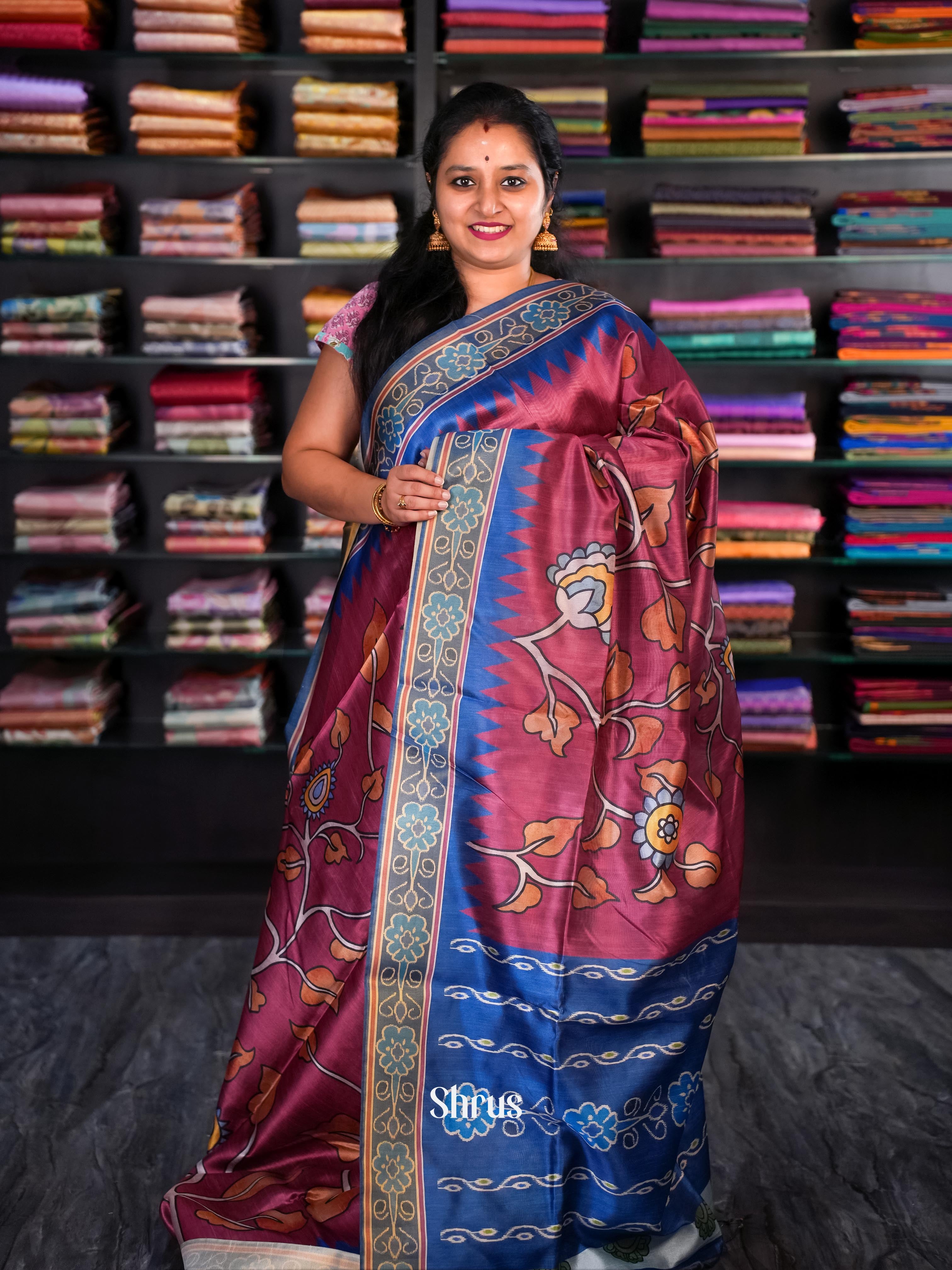 Maroon & Blue - Champa semi tussar - Shop on Shrus.com