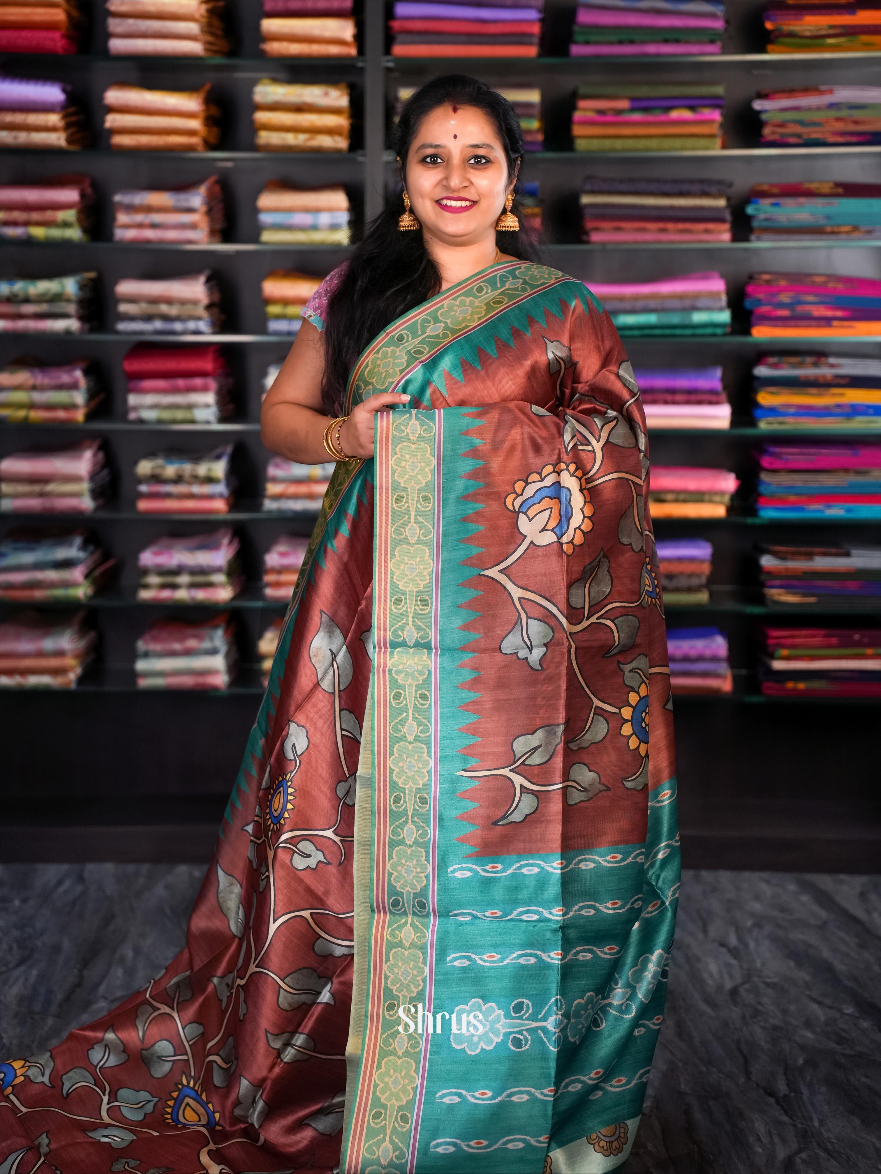 Brown & Green- Champa semi tussar - Shop on Shrus.com