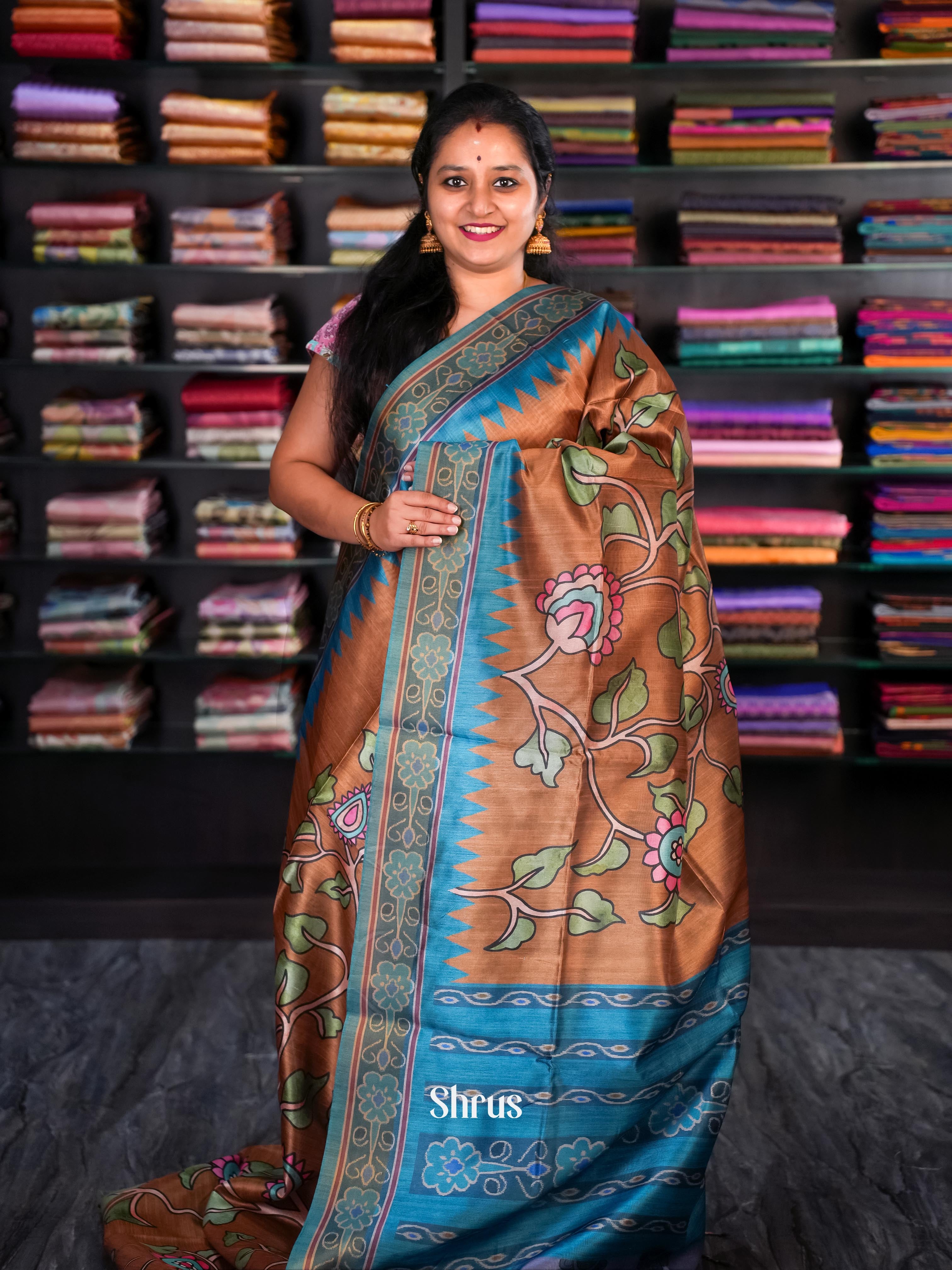 Brown & Blue - Champa semi tussar - Shop on Shrus.com