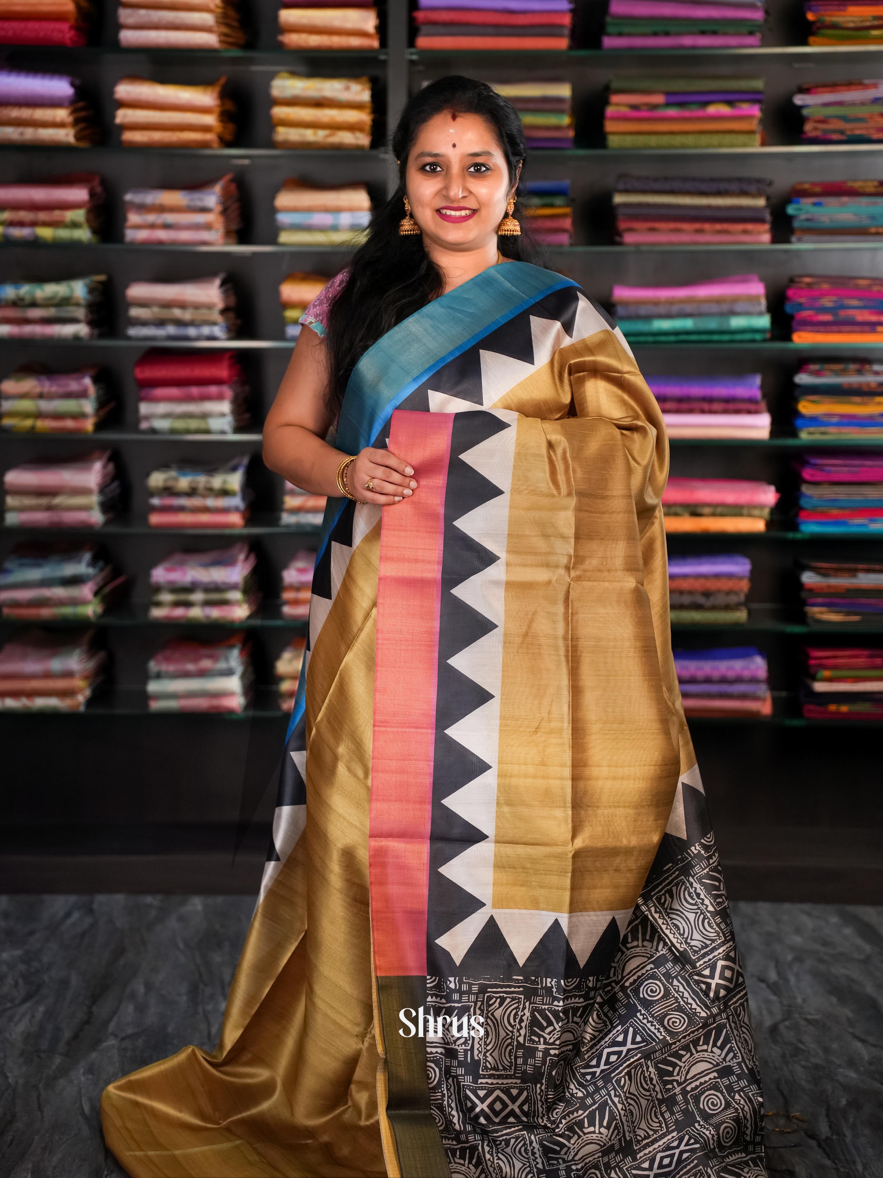 Brown & Black - Champa Semi tussar Saree - Shop on Shrus.com