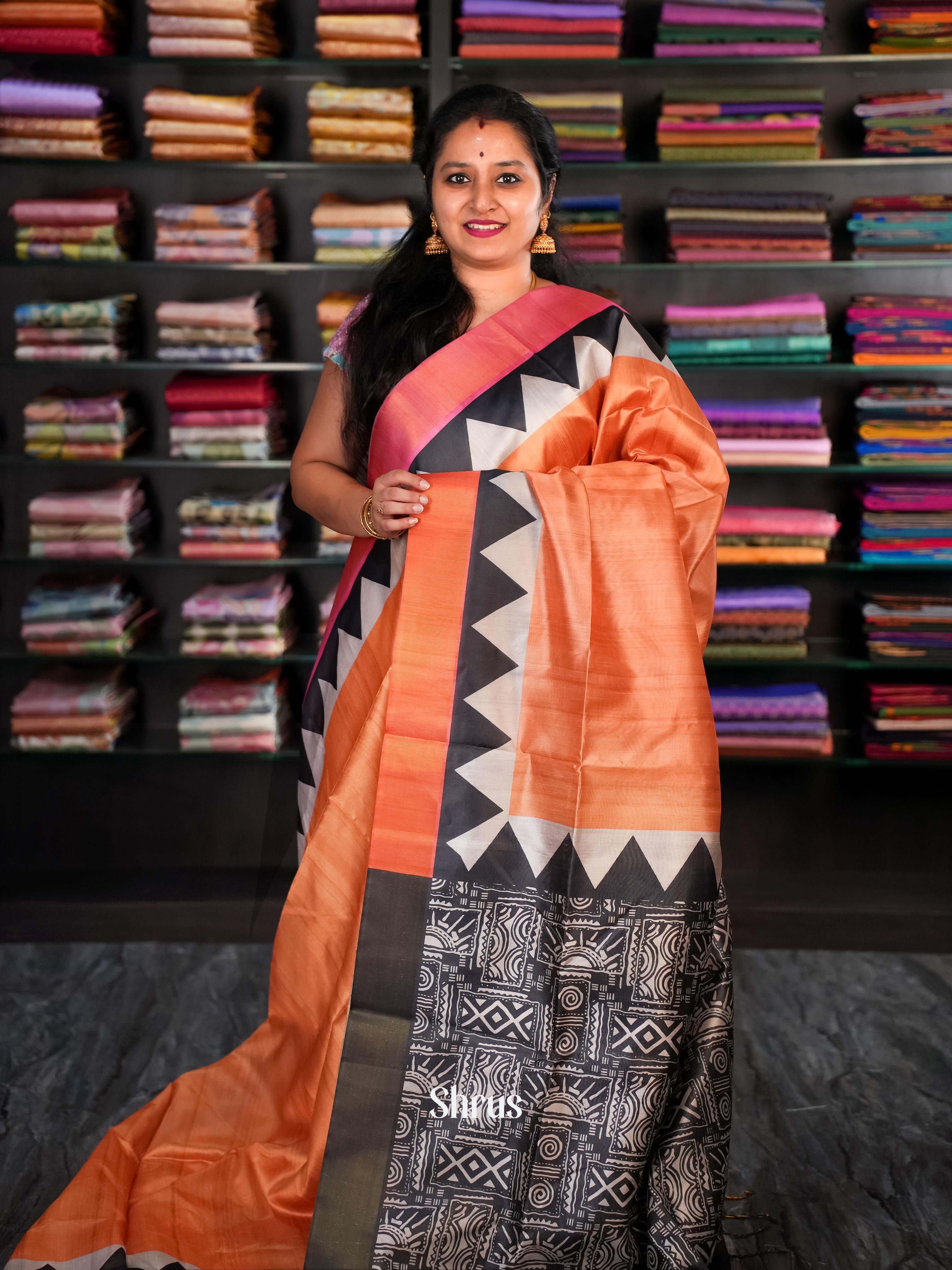 Brick & Black - Champa Semi tussar Saree - Shop on Shrus.com