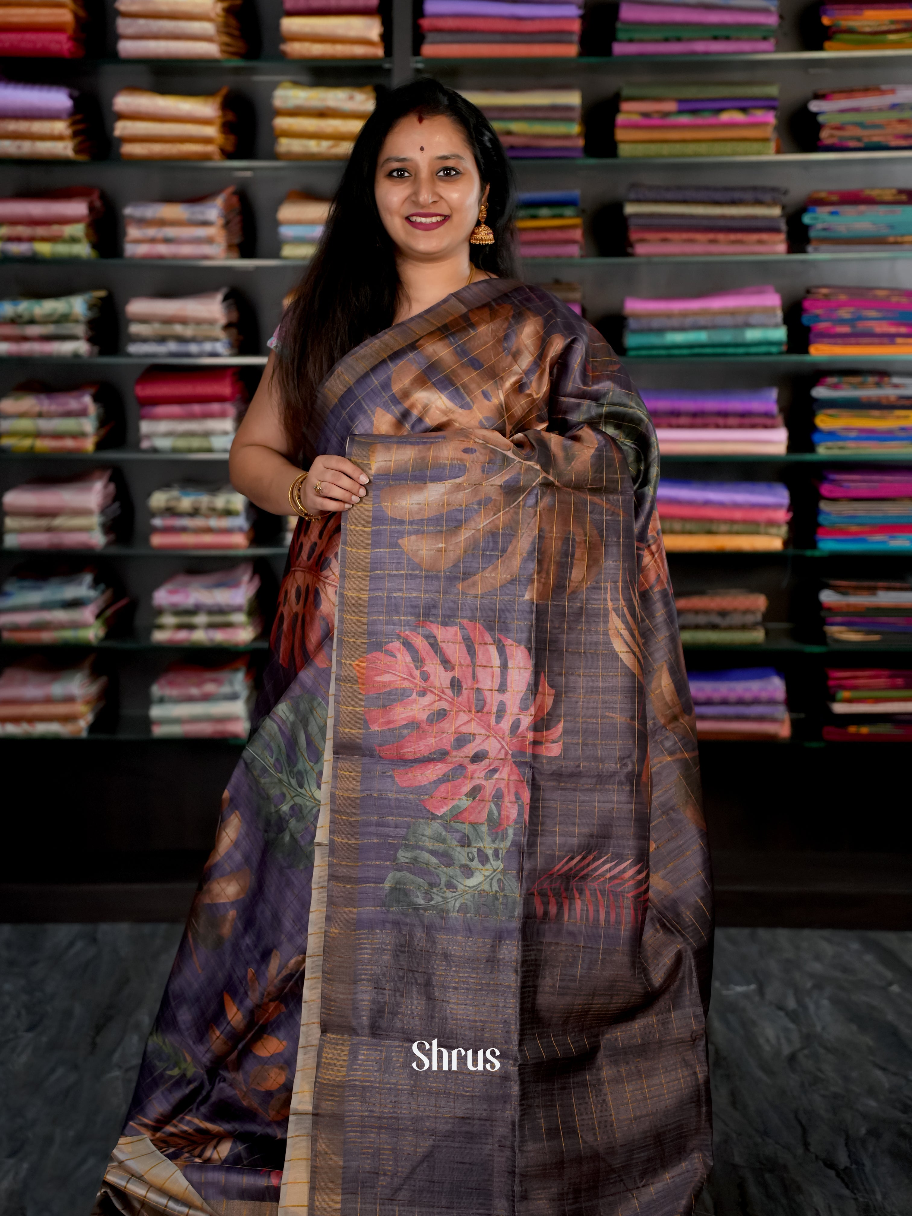 Black - Champa Semi tussar - Shop on Shrus.com