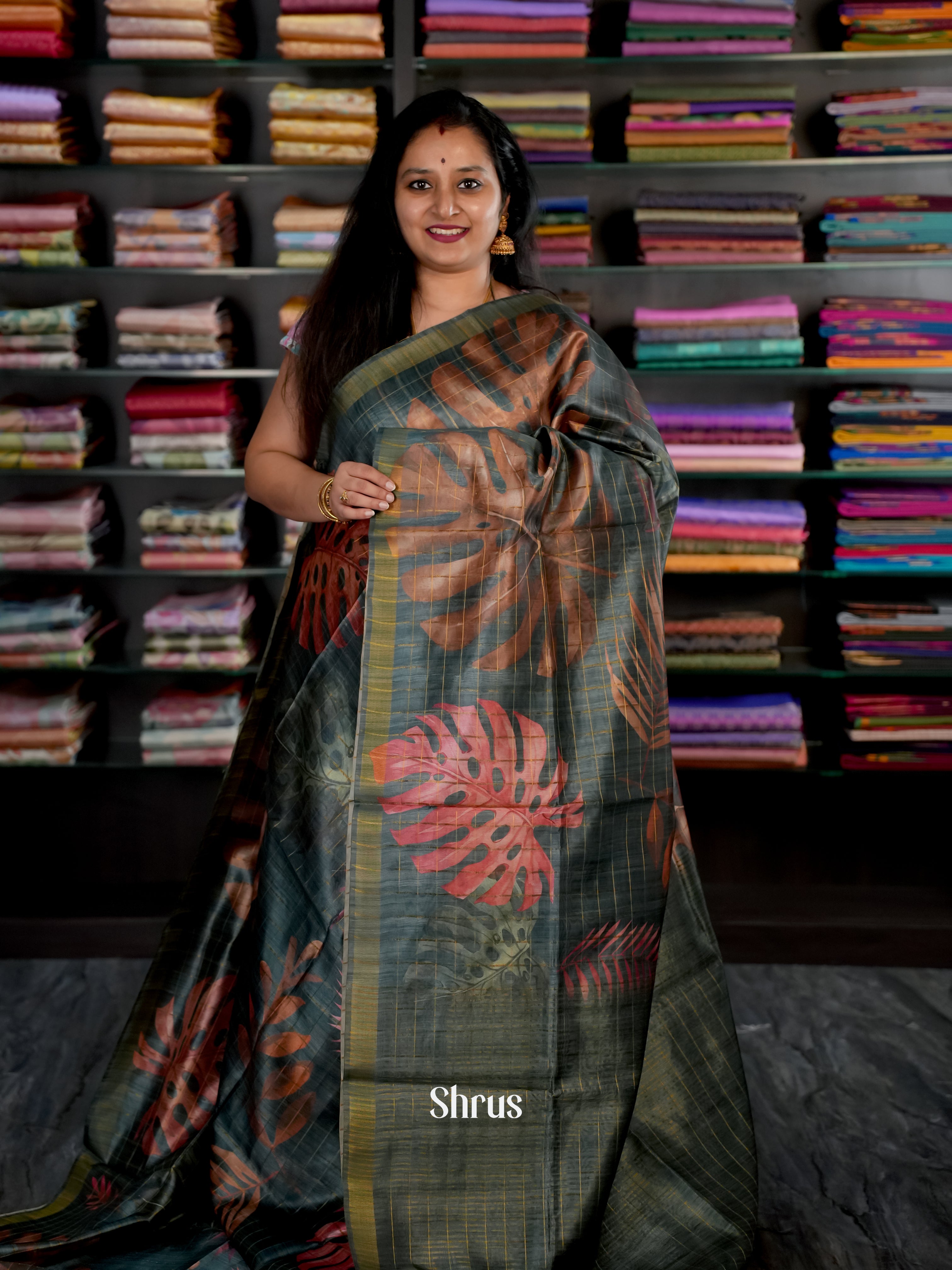 Green - Champa Semi tussar - Shop on Shrus.com