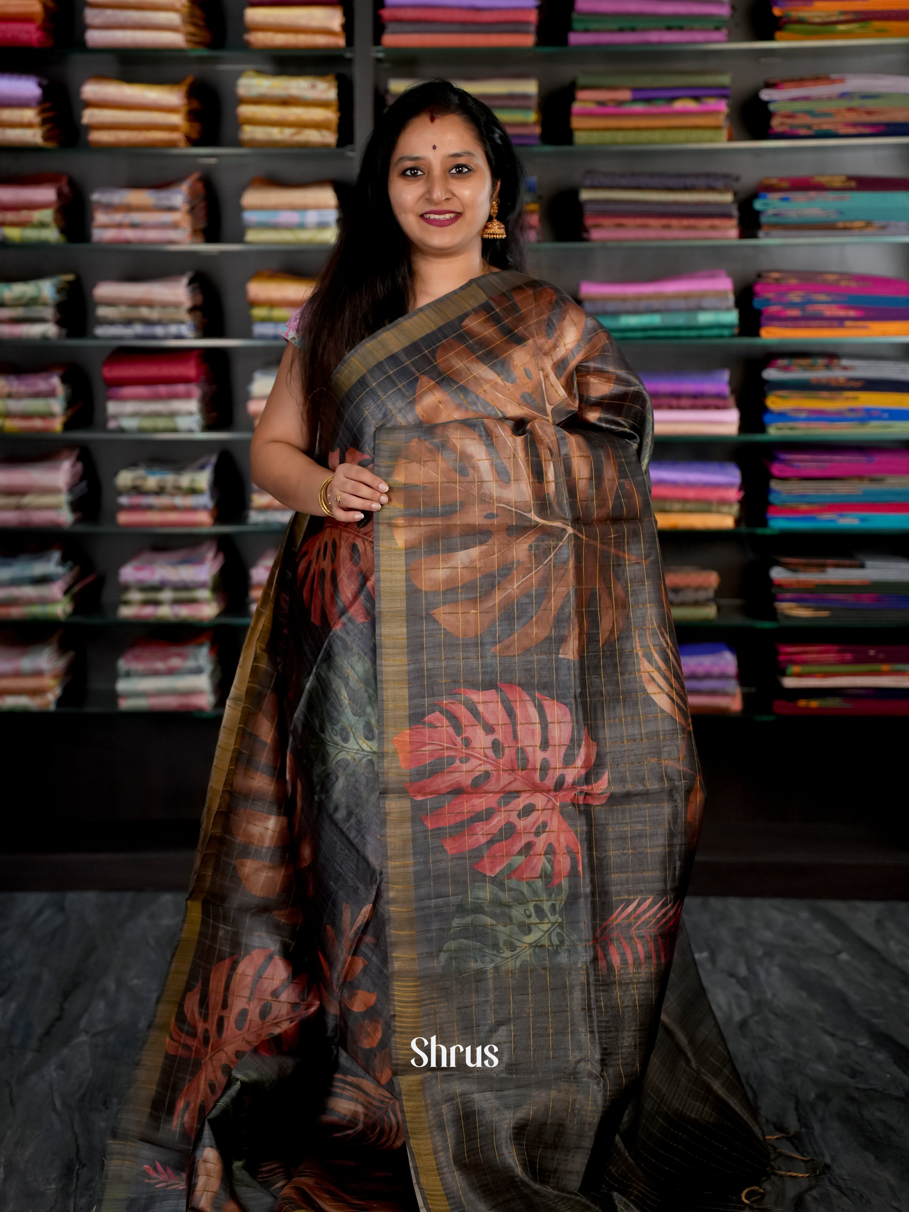Black - Champa semi tussar - Shop on Shrus.com