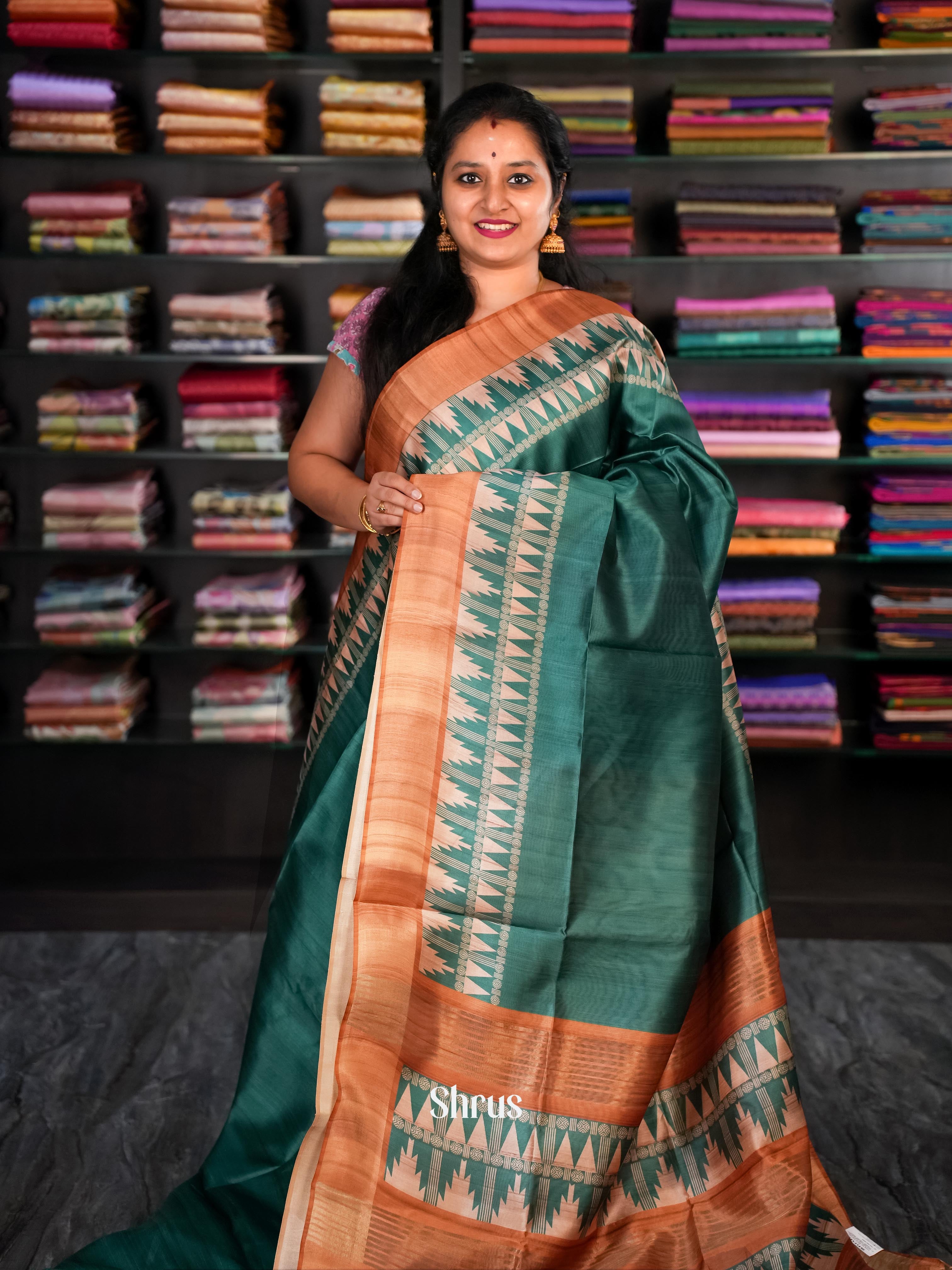Green & Brown - Champa Semi tussar Saree - Shop on Shrus.com