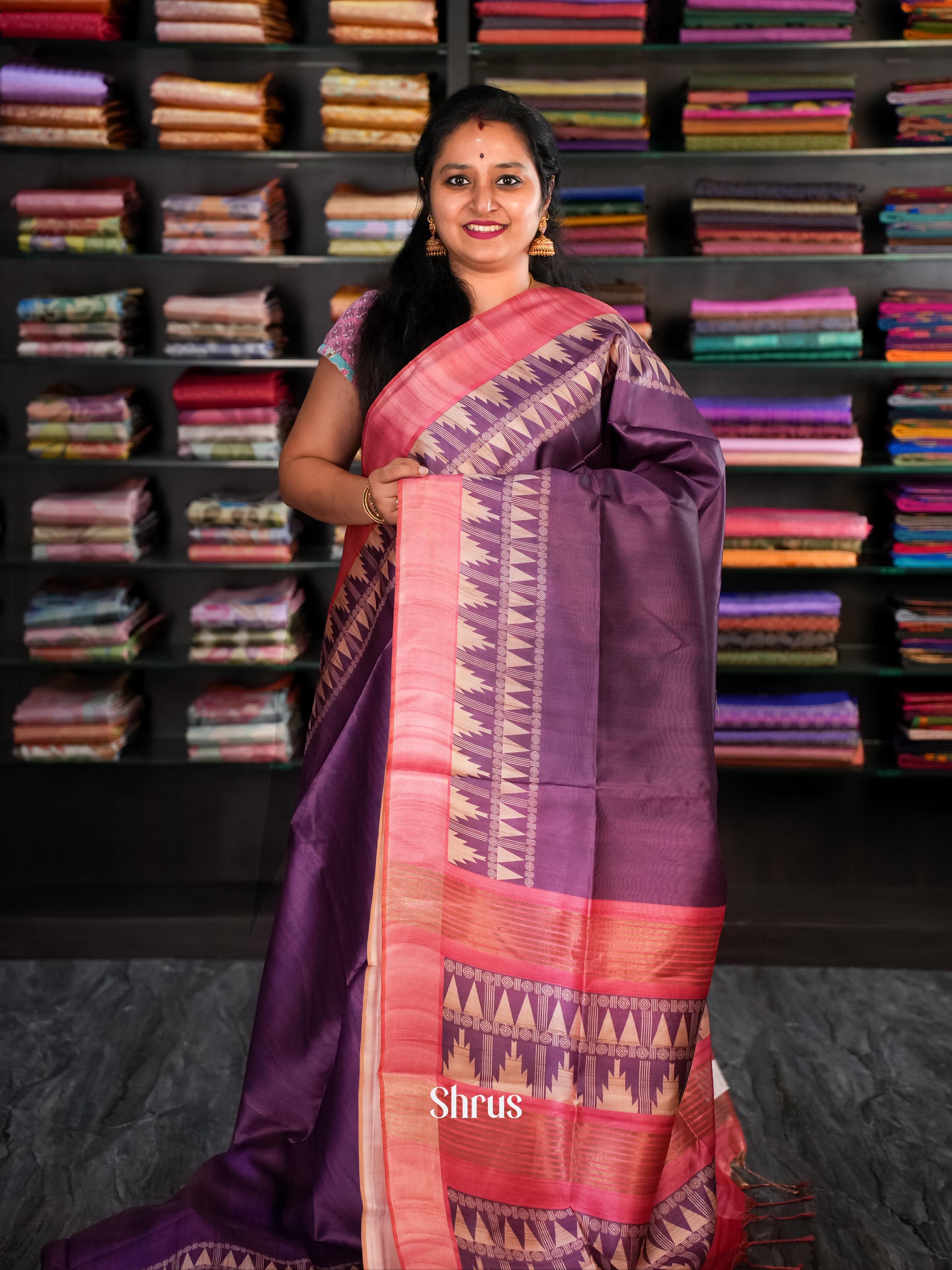Purple & Red - Champa Semi tussar Saree - Shop on Shrus.com
