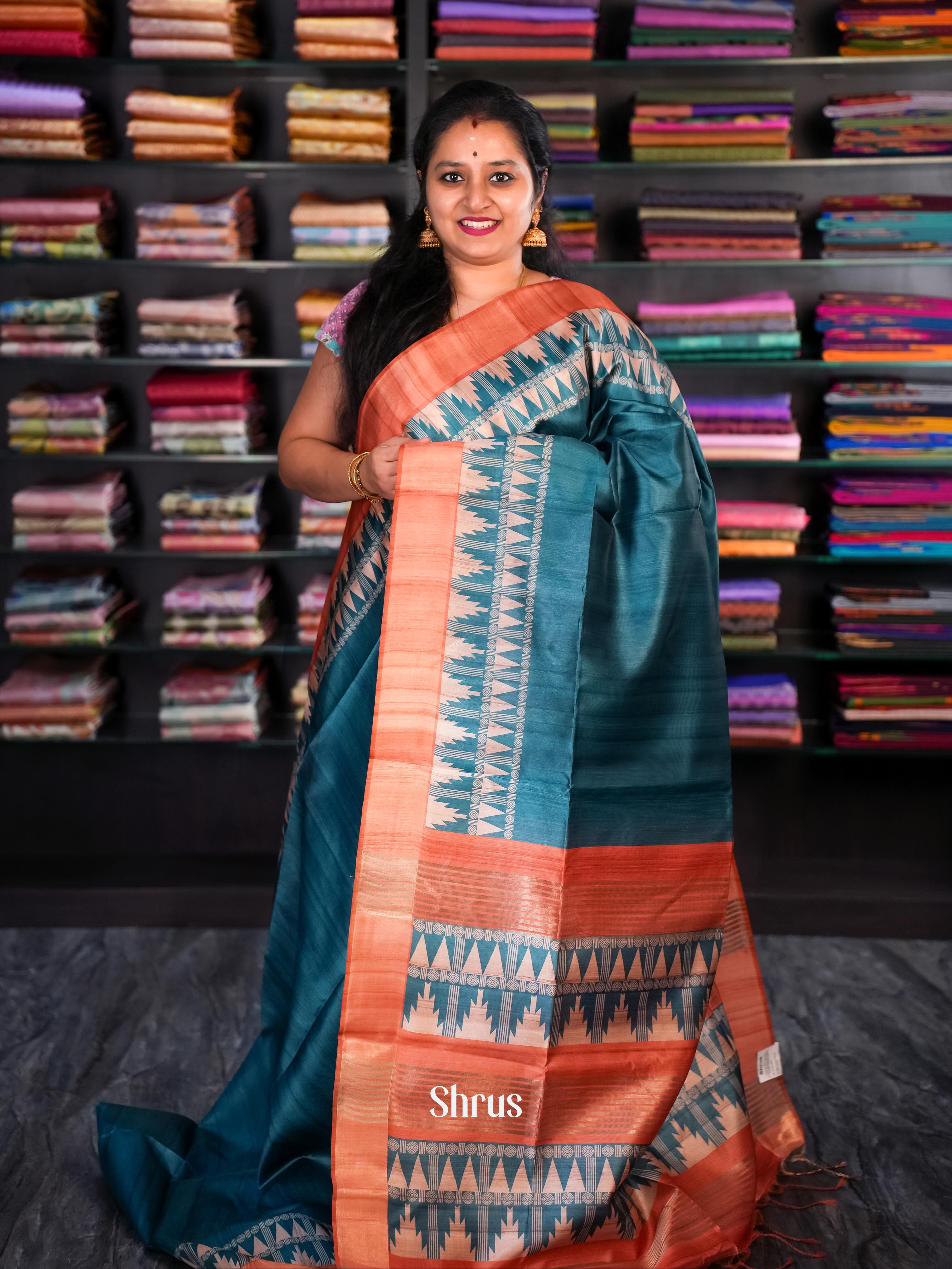 Blue & Red - Champa semi tussar - Shop on Shrus.com