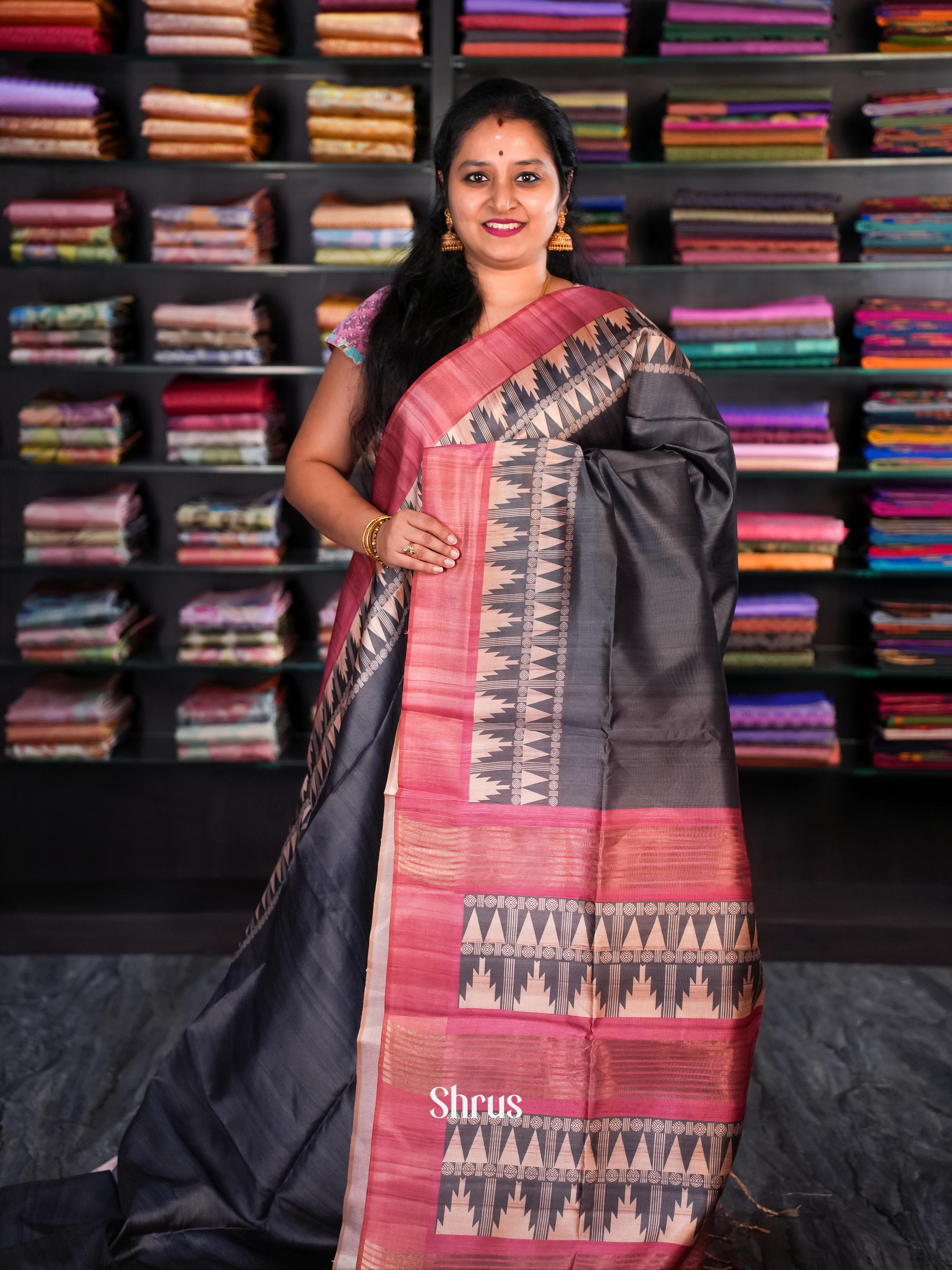 Black & Maroon - Champa semi tussar - Shop on Shrus.com