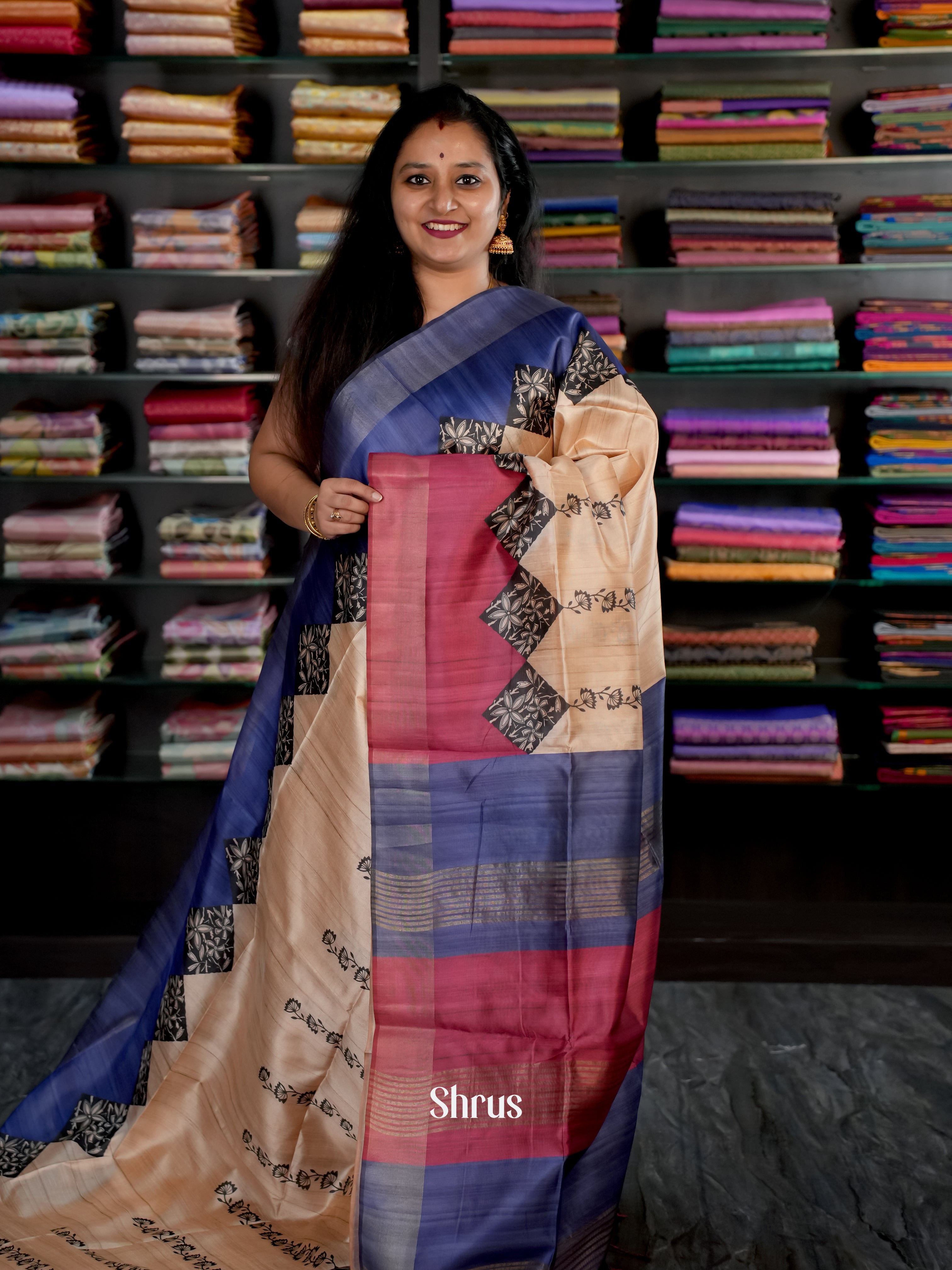 Beige & Maroon - Champa semi tussar - Shop on Shrus.com