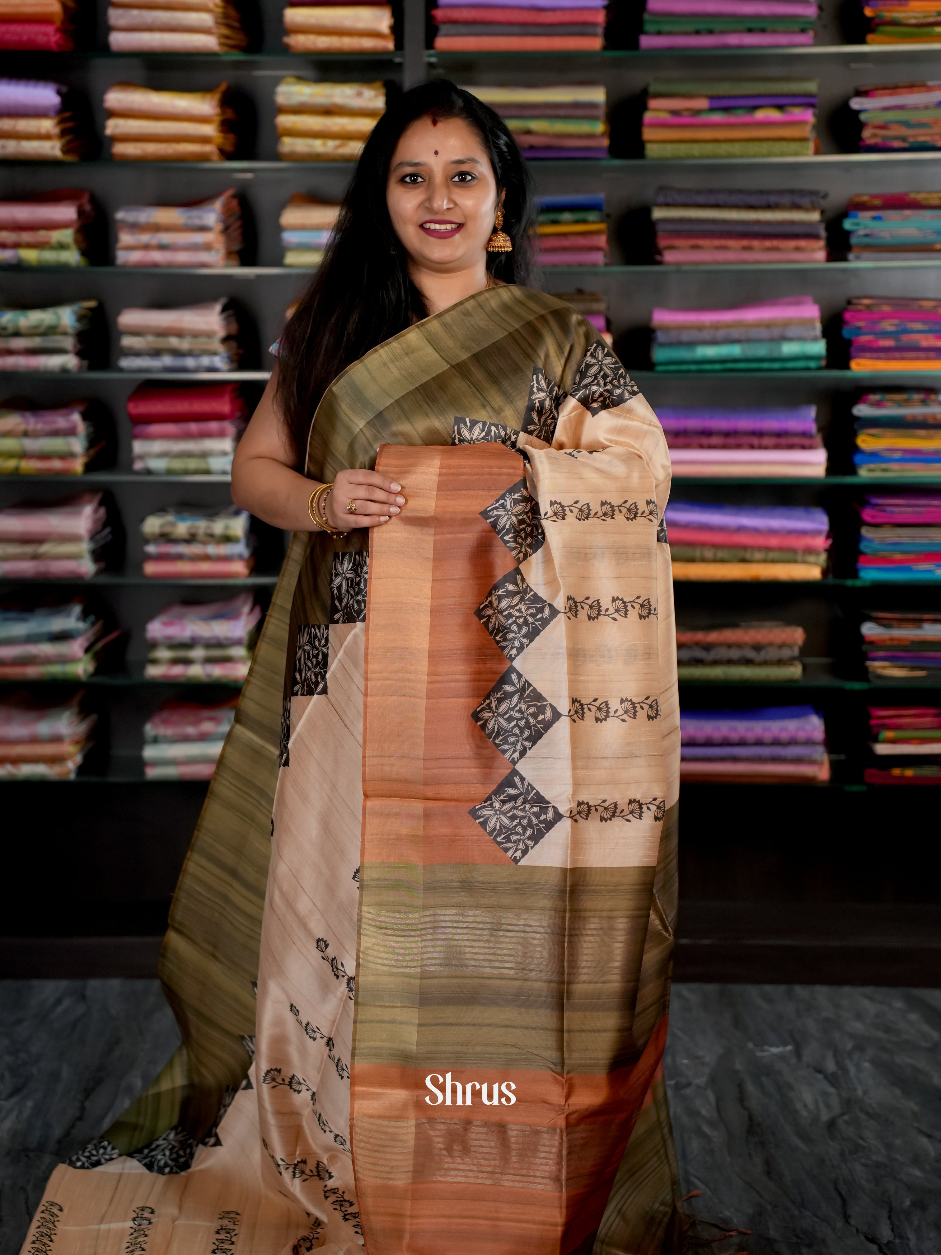 Beige & Brown - Champa semi tussar - Shop on Shrus.com