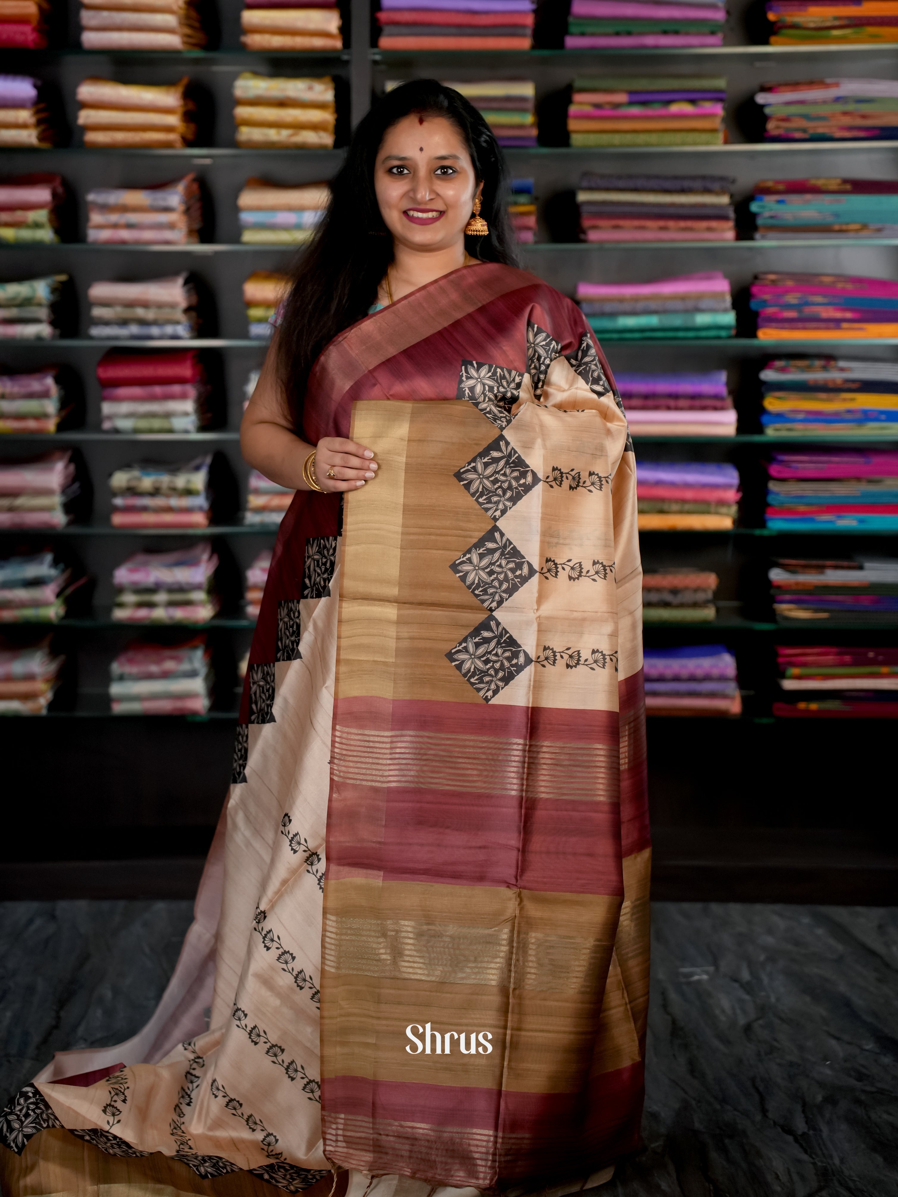 Beige & Brown - Champa semi tussar - Shop on Shrus.com