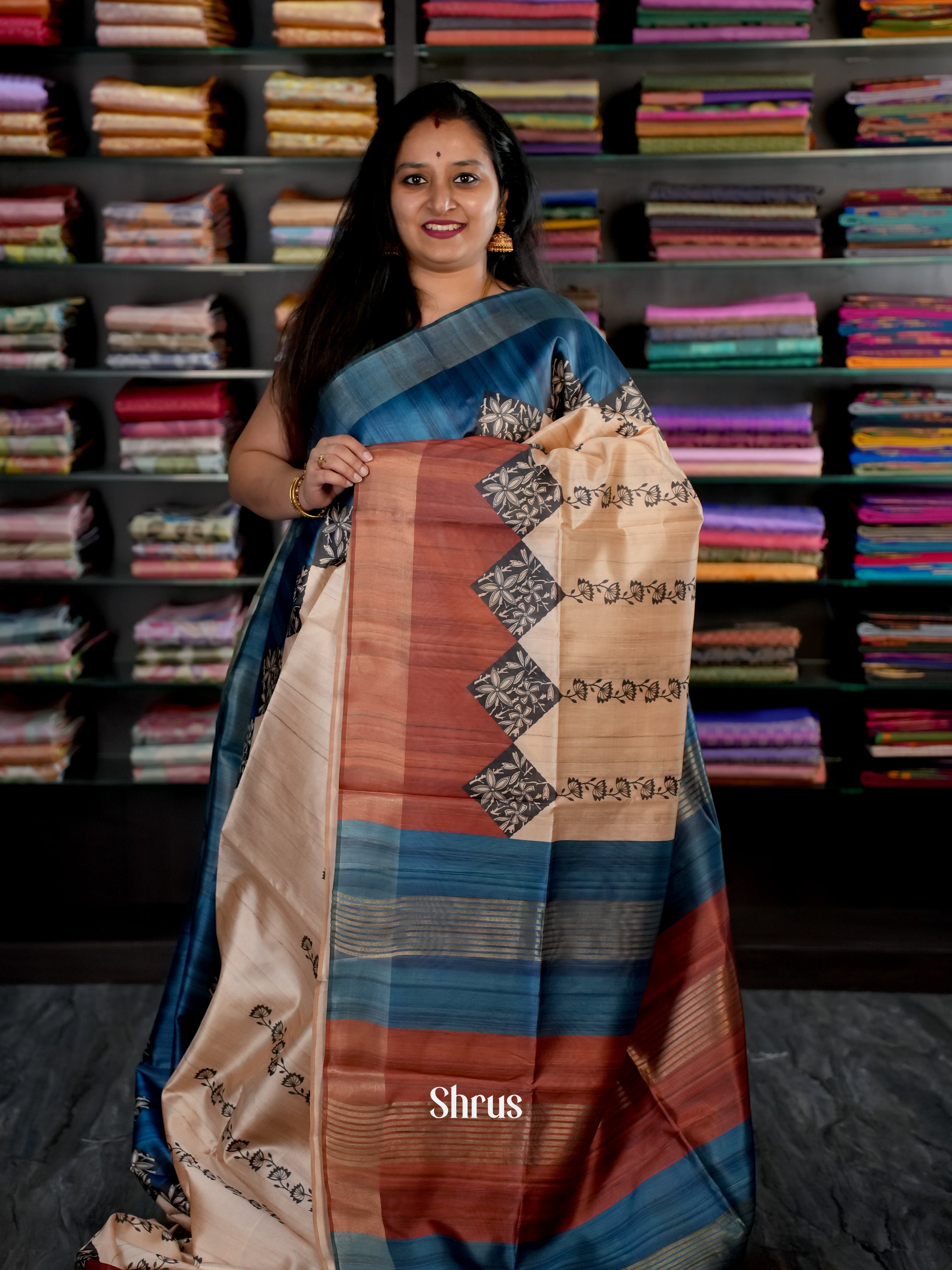 Cream & Brown - Champa semi tussar - Shop on Shrus.com