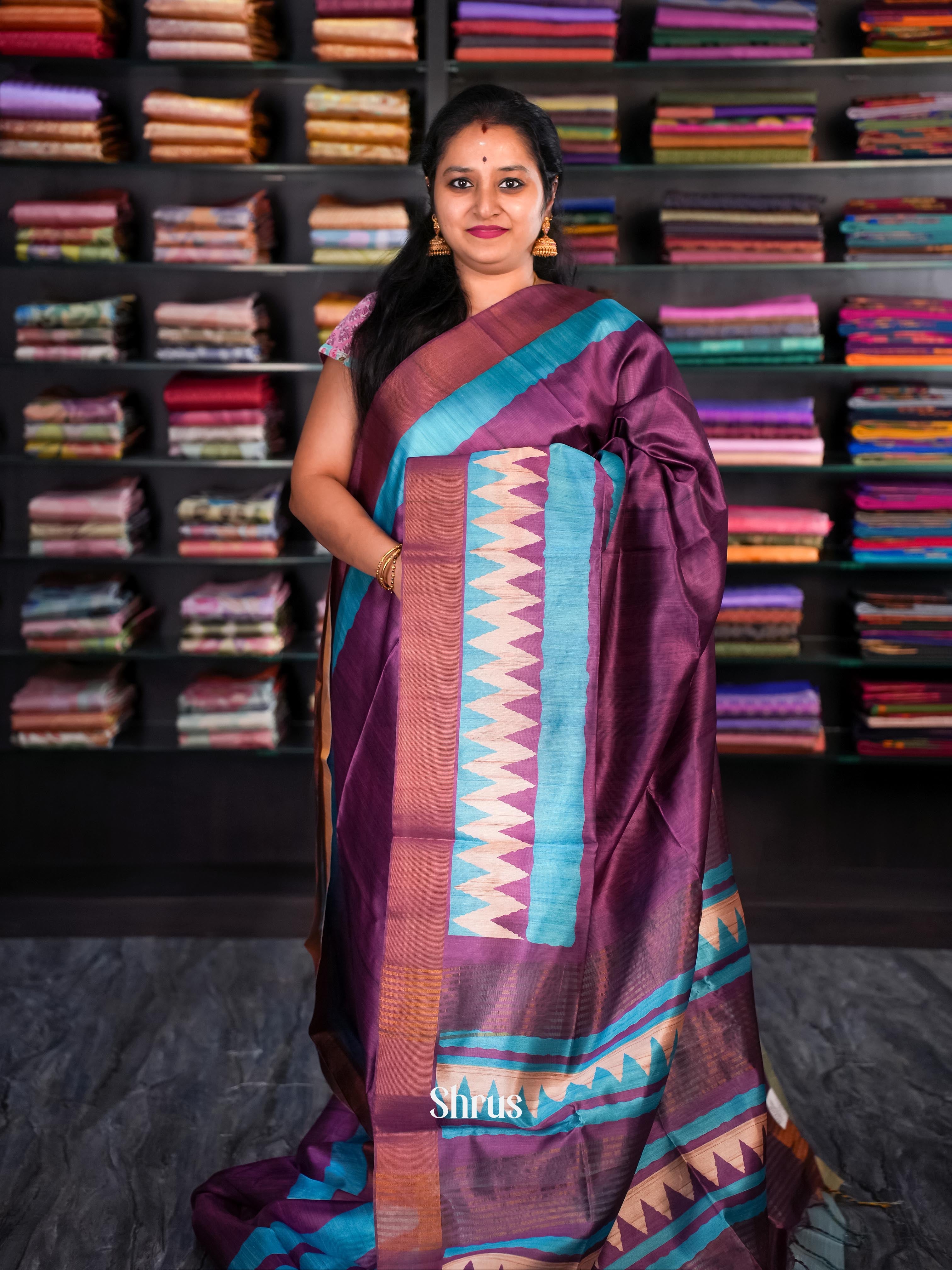 Purple & Blue - Champa semi tussar - Shop on Shrus.com