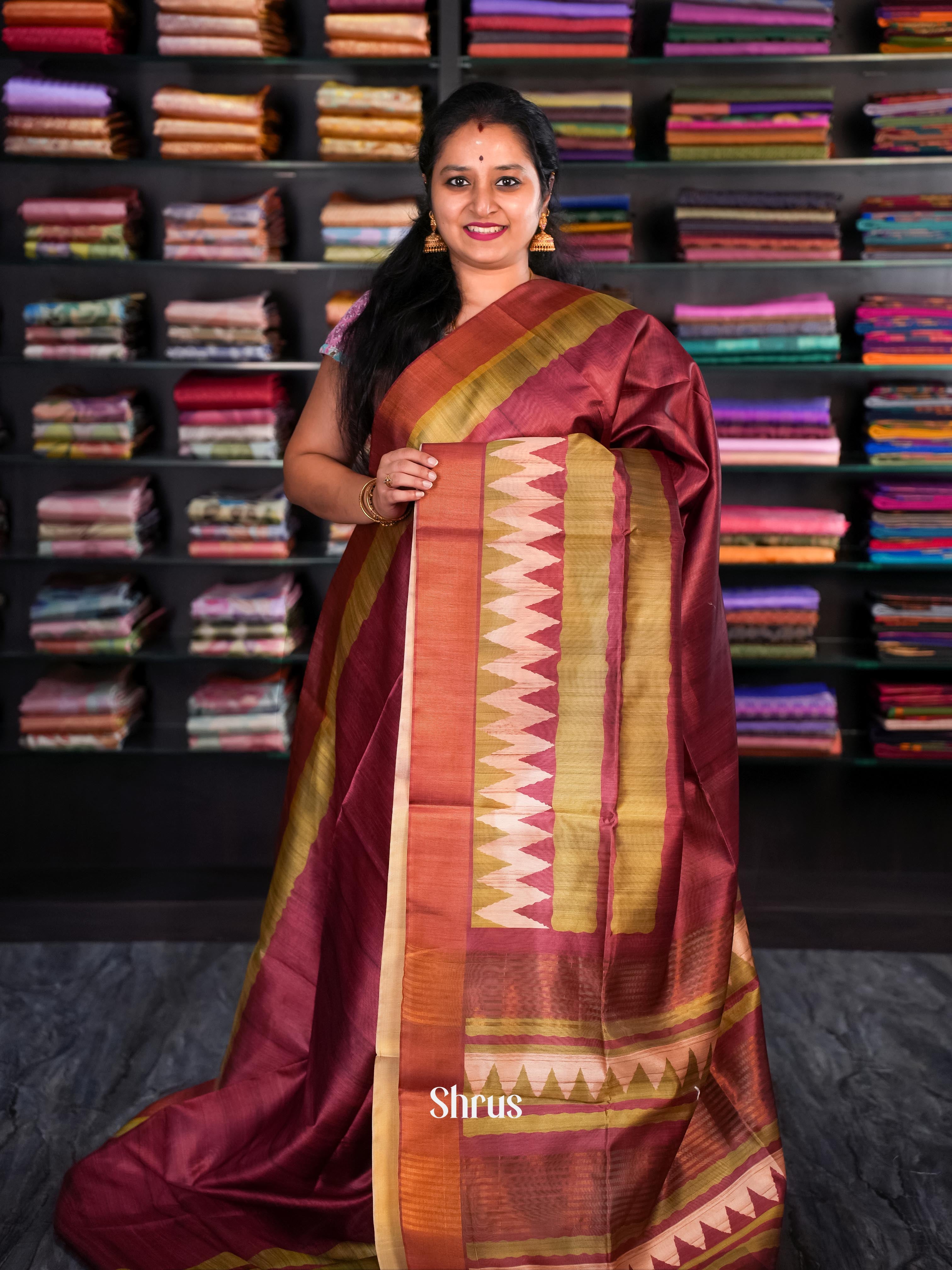 Wine & Green - Champa semi tussar - Shop on Shrus.com